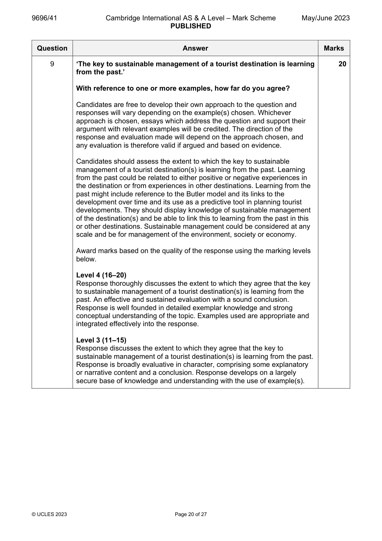 Mark scheme, page 20 of 27