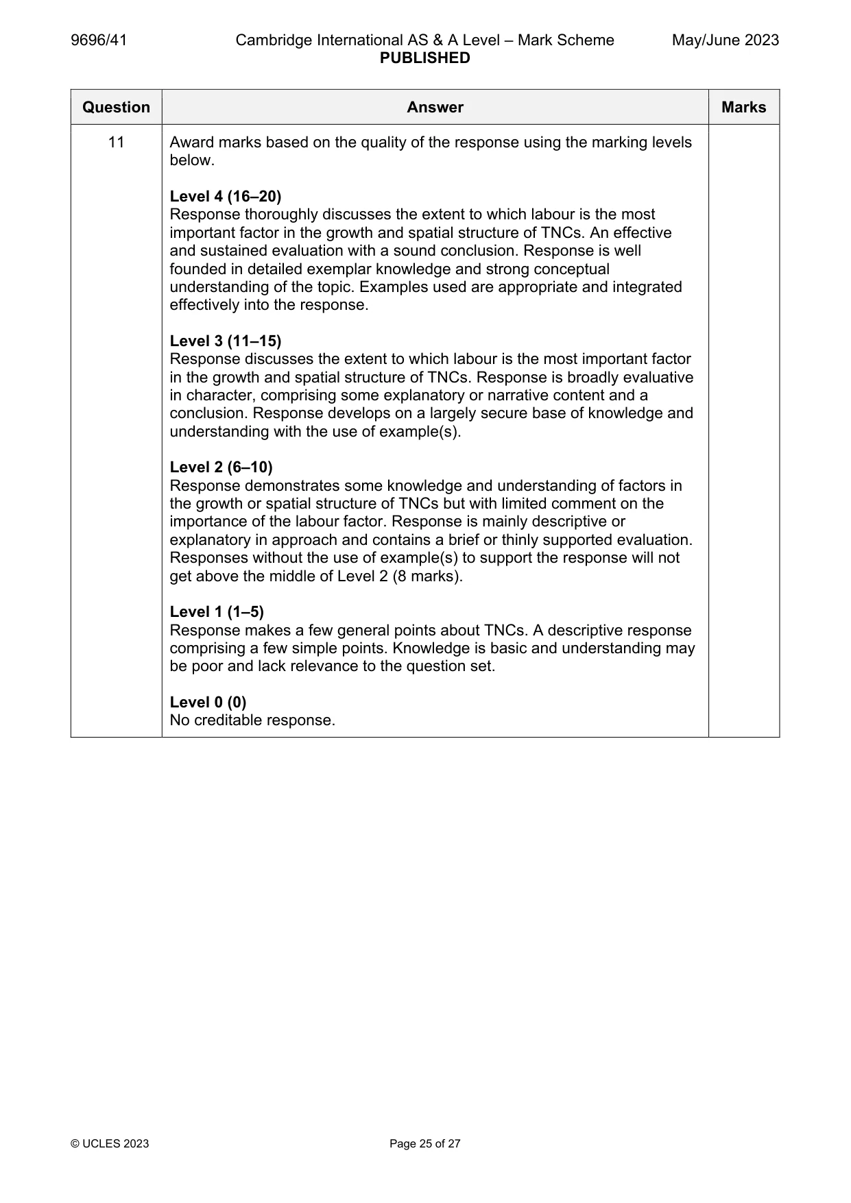 Mark scheme, page 25 of 27