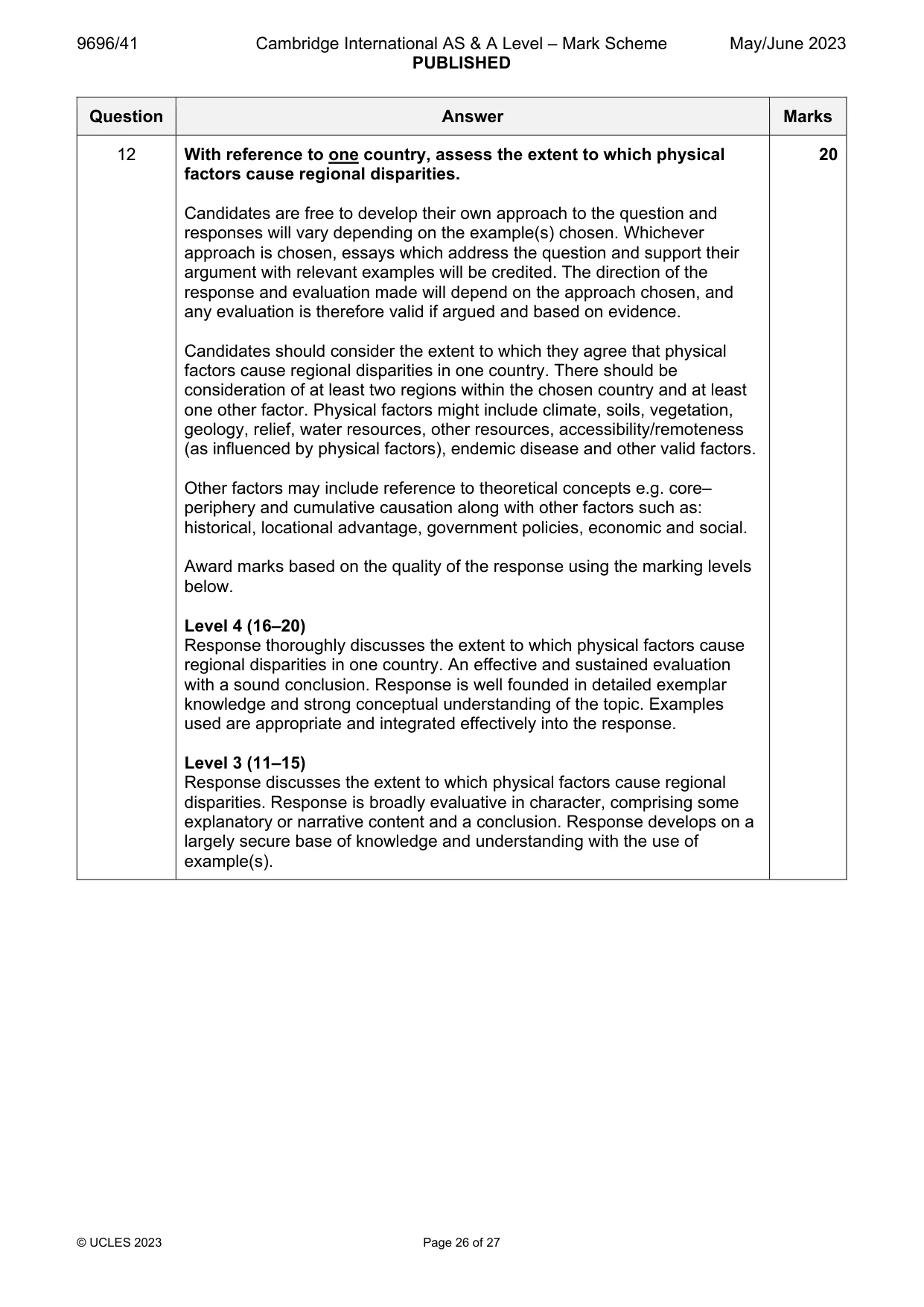 Mark scheme, page 26 of 27