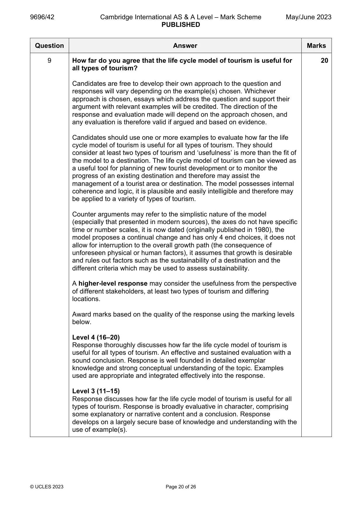 Mark scheme, page 20 of 26
