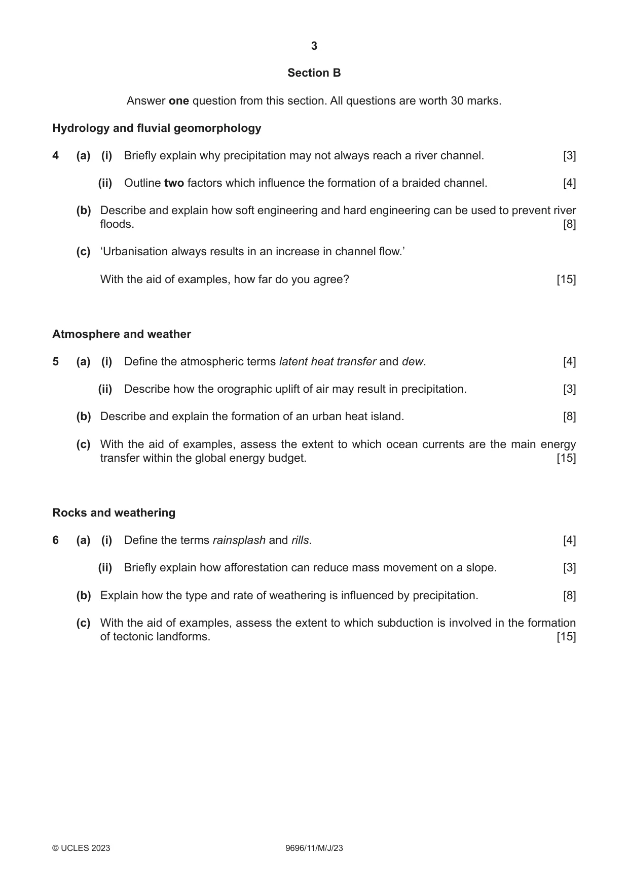 Cambridge A Level Geography 9696 2023 May/June Paper 1 · Variant 1 question paper, page 3 of 4