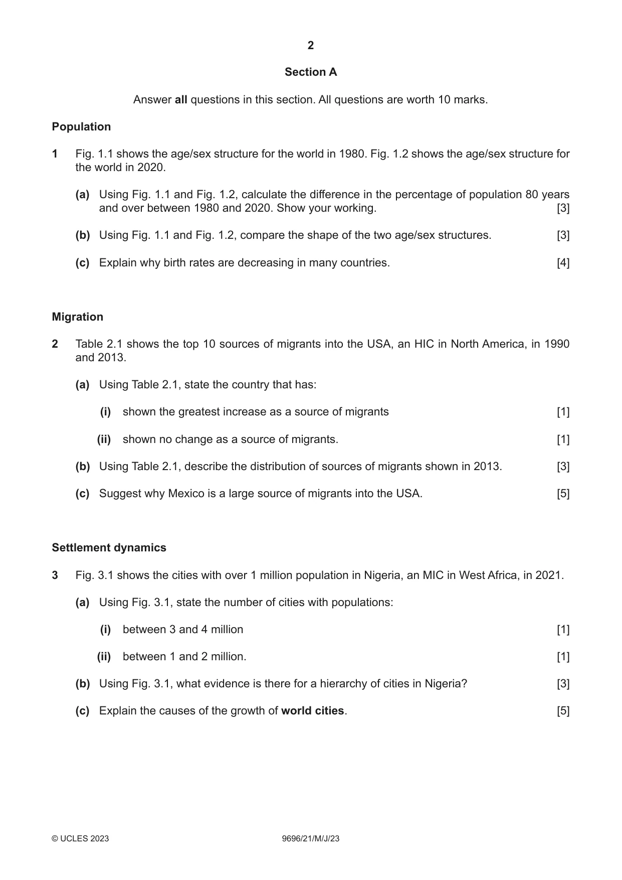 Cambridge A Level Geography 9696 2023 May/June Paper 2 · Variant 1 question paper, page 2 of 4
