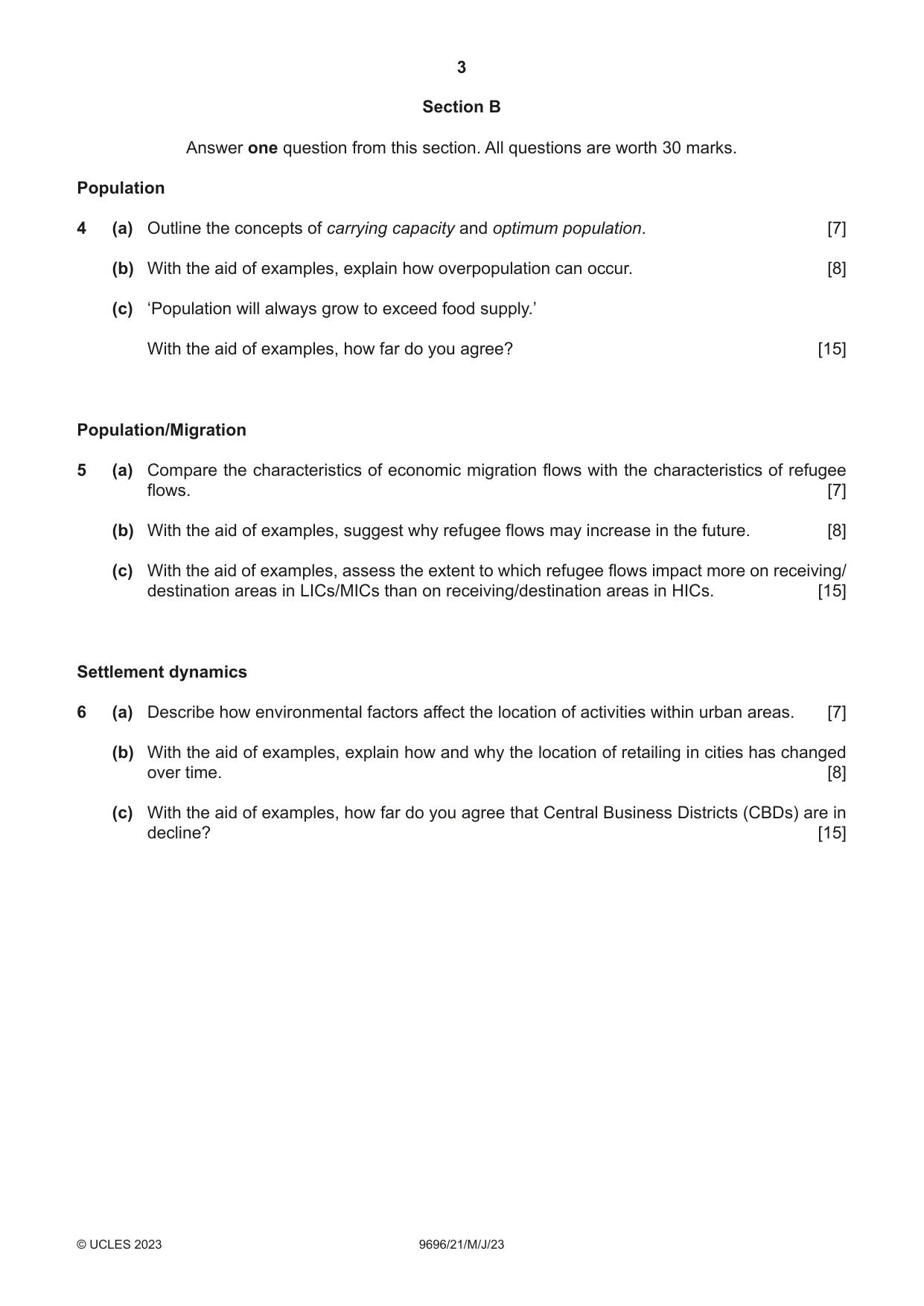 Cambridge A Level Geography 9696 2023 May/June Paper 2 · Variant 1 question paper, page 3 of 4