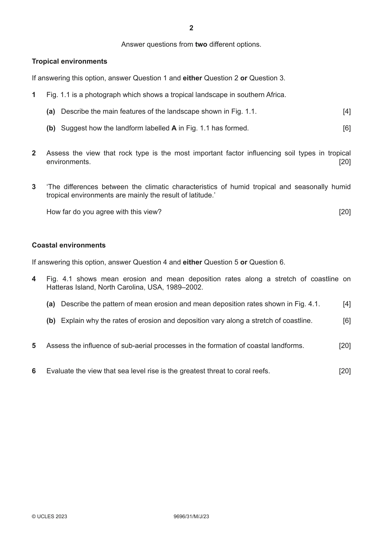 Cambridge A Level Geography 9696 2023 May/June Paper 3 · Variant 1 question paper, page 2 of 4