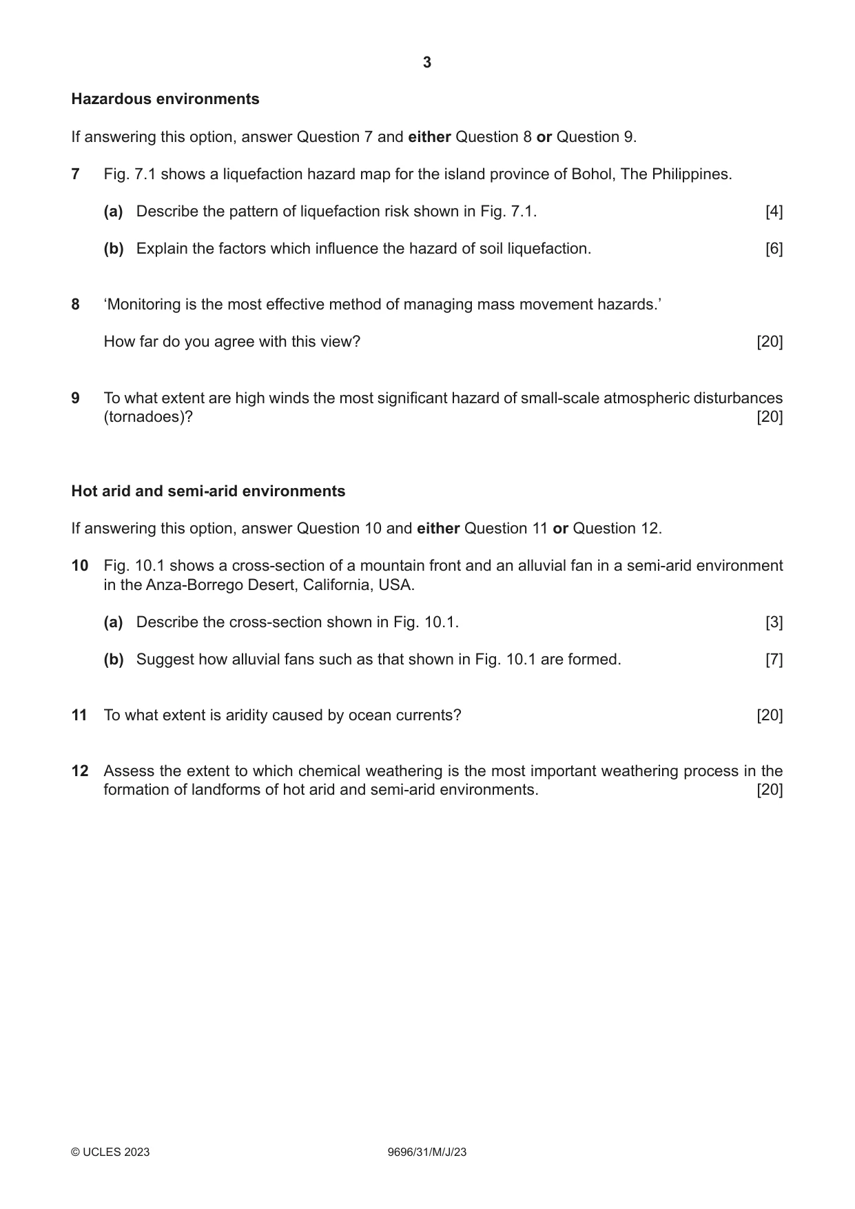 Cambridge A Level Geography 9696 2023 May/June Paper 3 · Variant 1 question paper, page 3 of 4