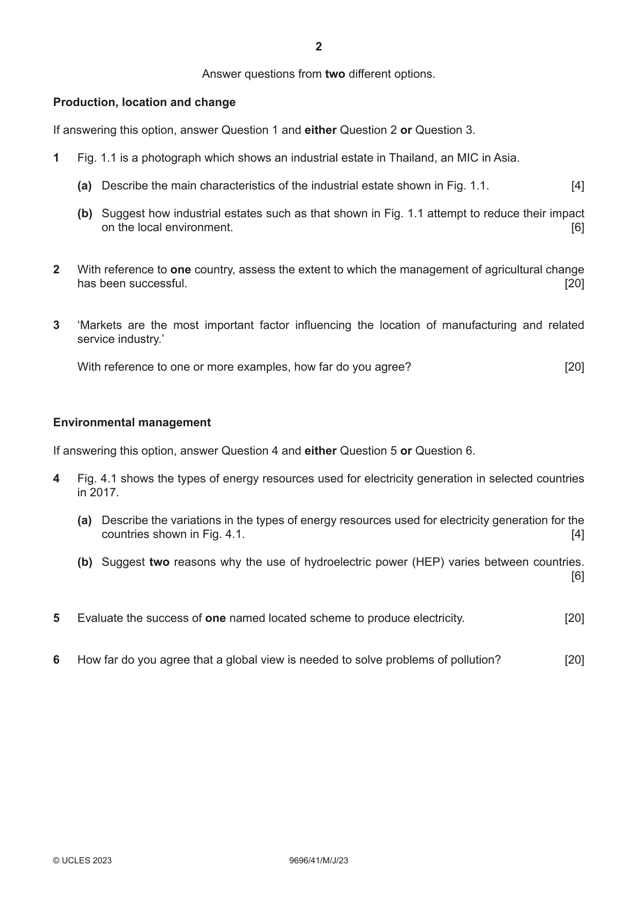 Cambridge A Level Geography 9696 2023 May/June Paper 4 · Variant 1 question paper, page 2 of 4