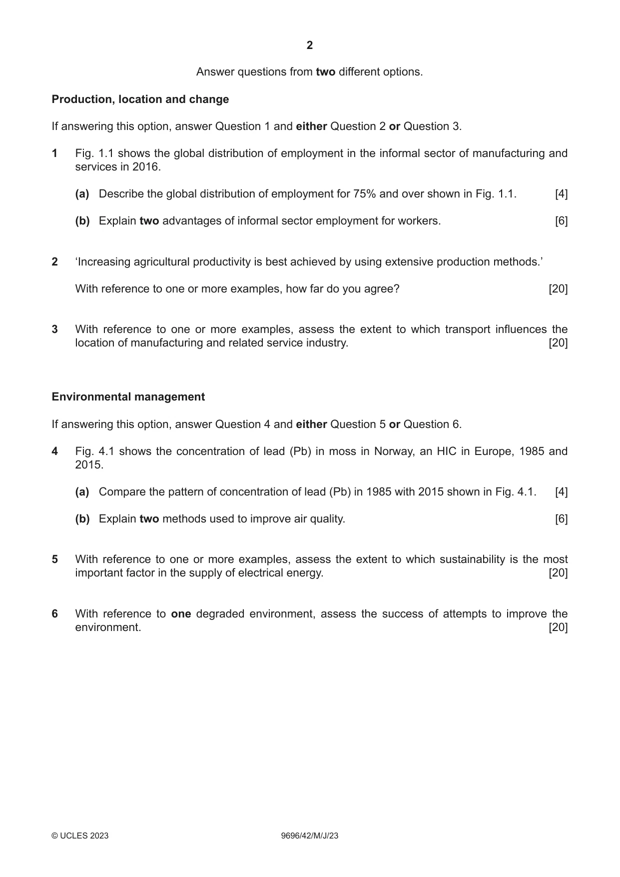 Cambridge A Level Geography 9696 2023 May/June Paper 4 · Variant 2 question paper, page 2 of 4