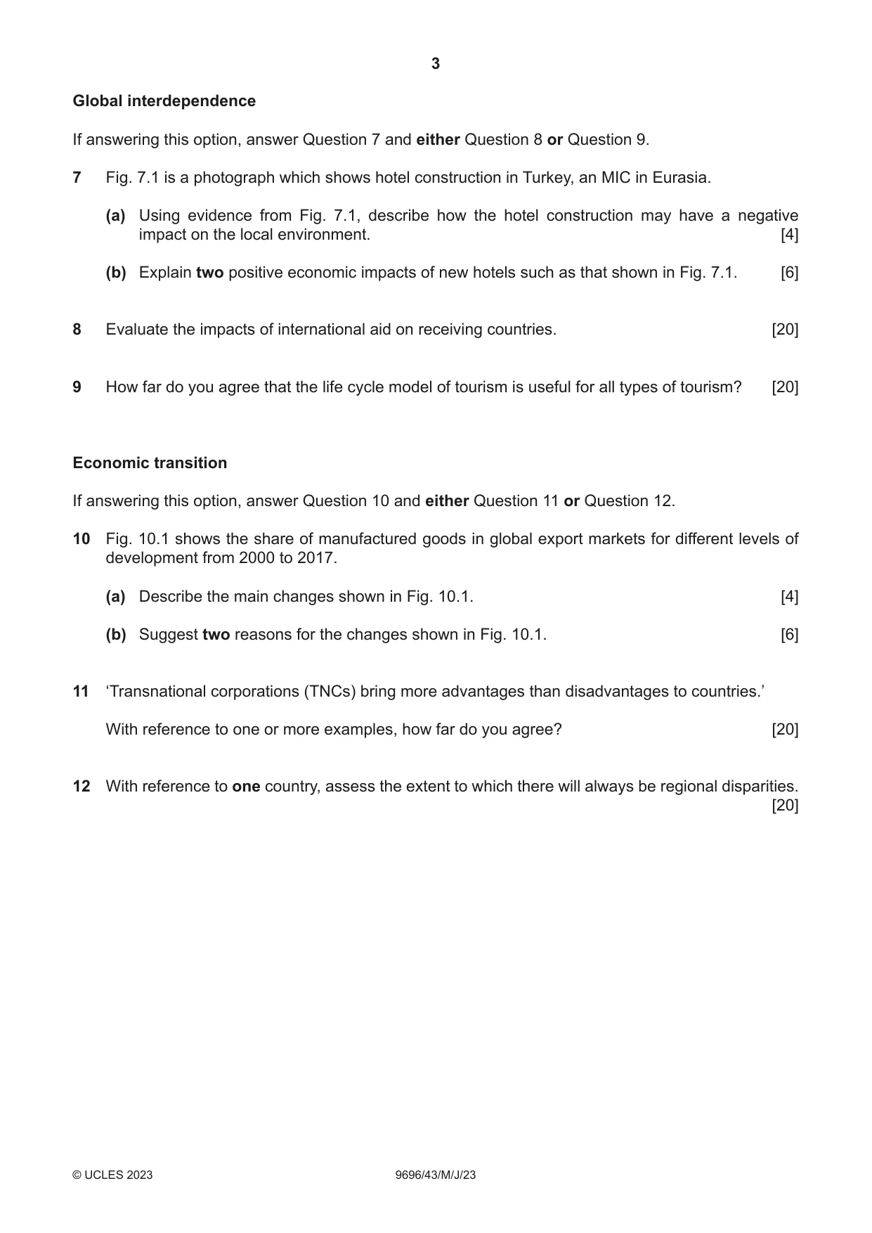Cambridge A Level Geography 9696 2023 May/June Paper 4 · Variant 3 question paper, page 3 of 4