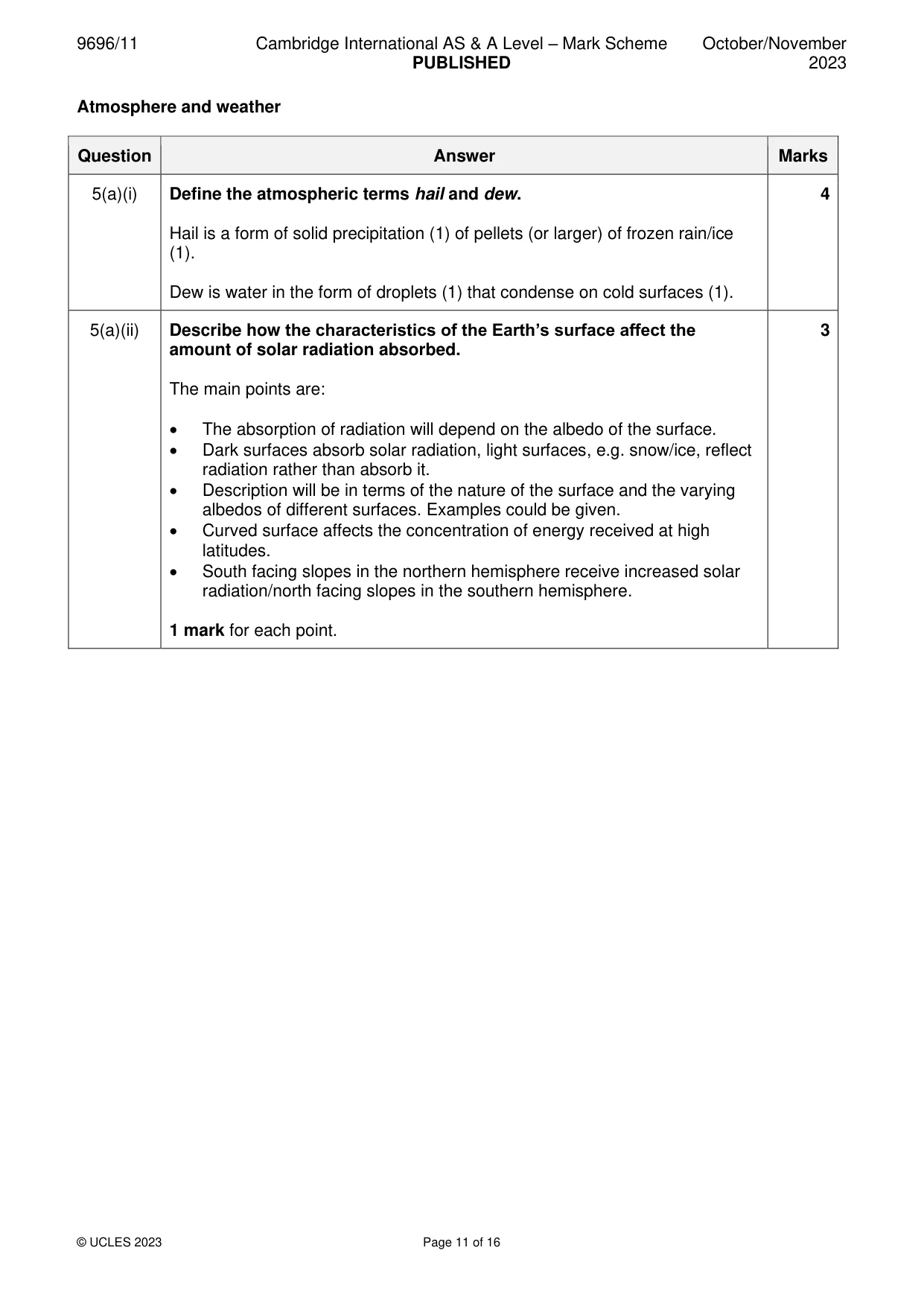 Mark scheme, page 11 of 16