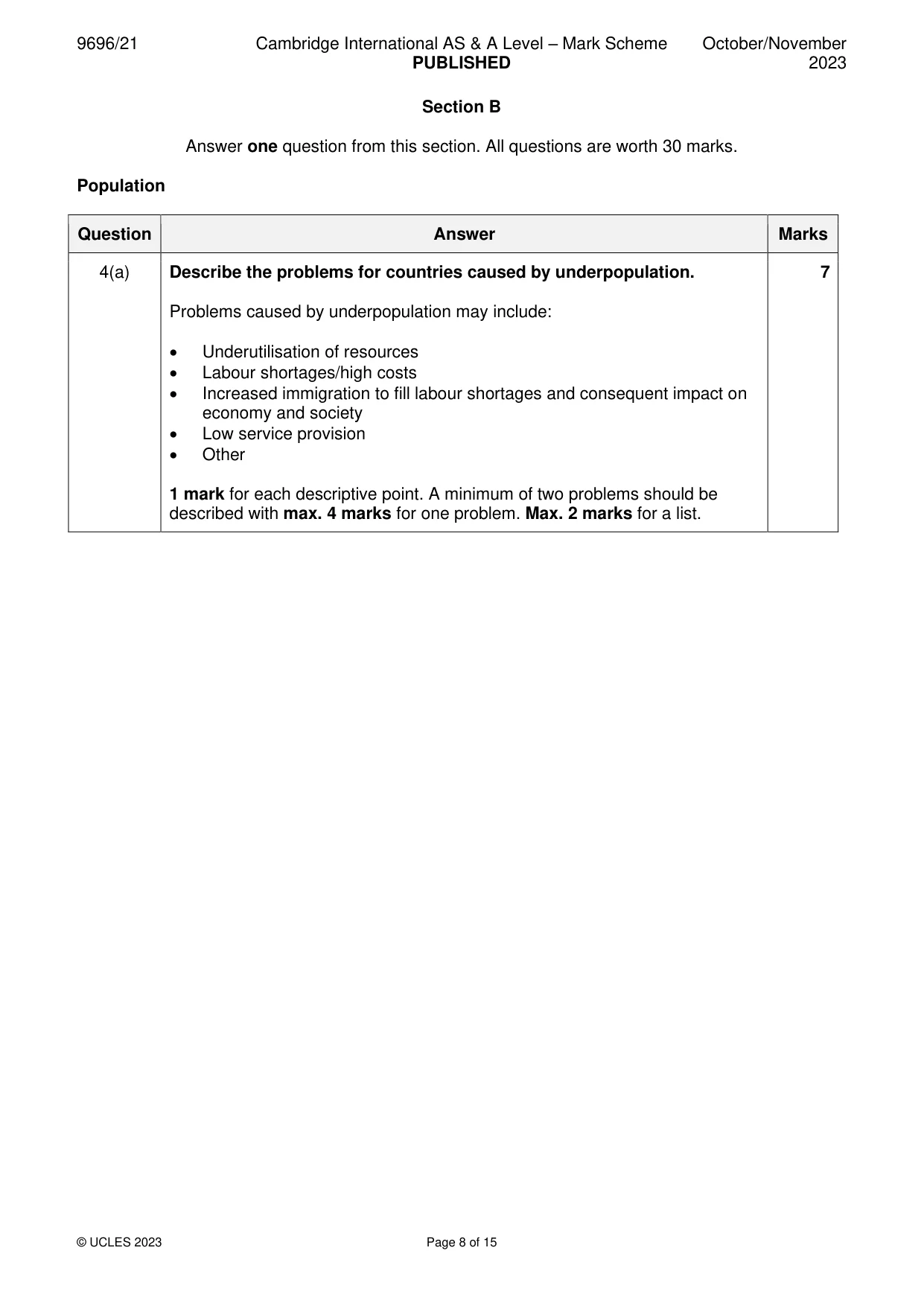 Mark scheme, page 8 of 15