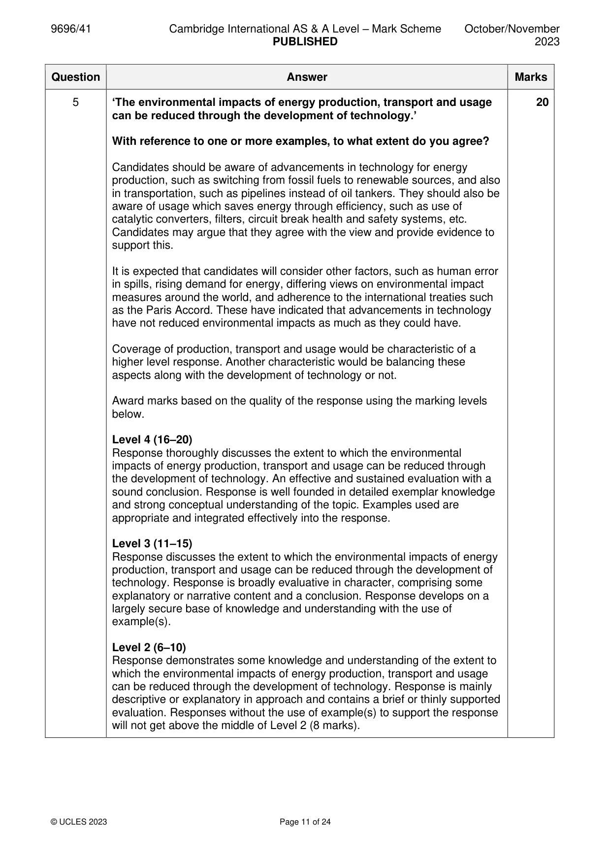 Mark scheme, page 11 of 24