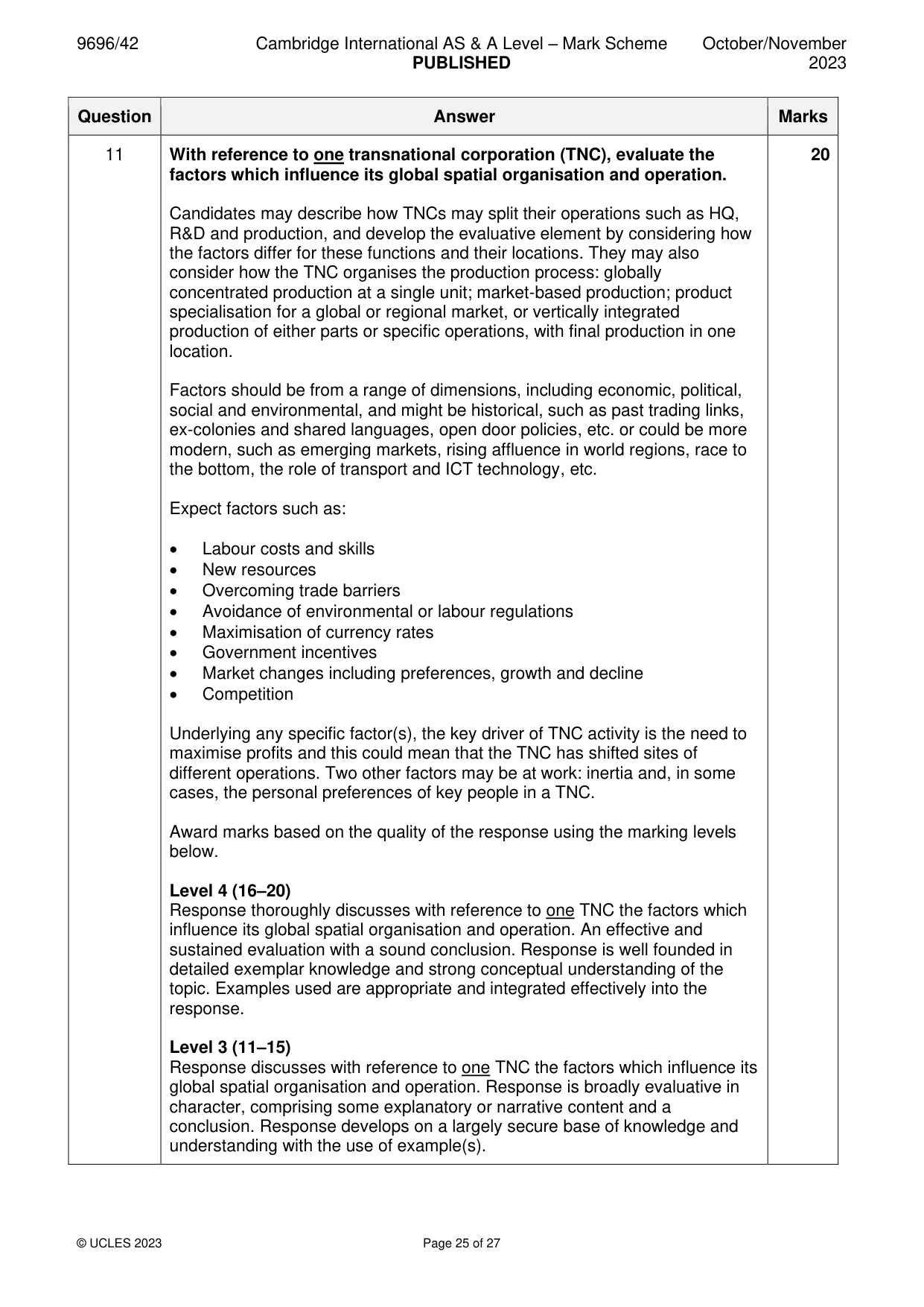 Mark scheme, page 25 of 27