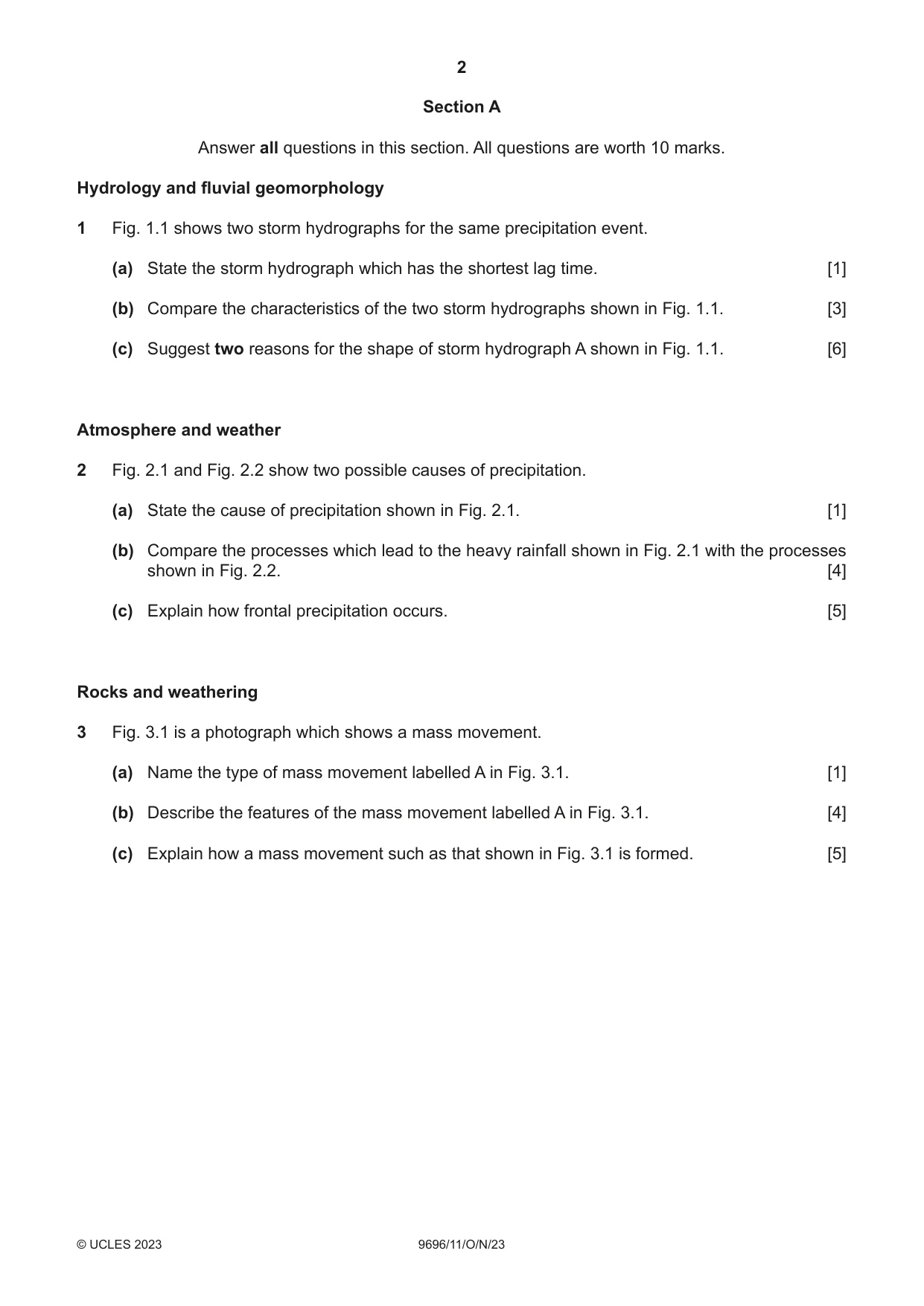 Cambridge A Level Geography 9696 2023 Oct/Nov Paper 1 · Variant 1 question paper, page 2 of 4