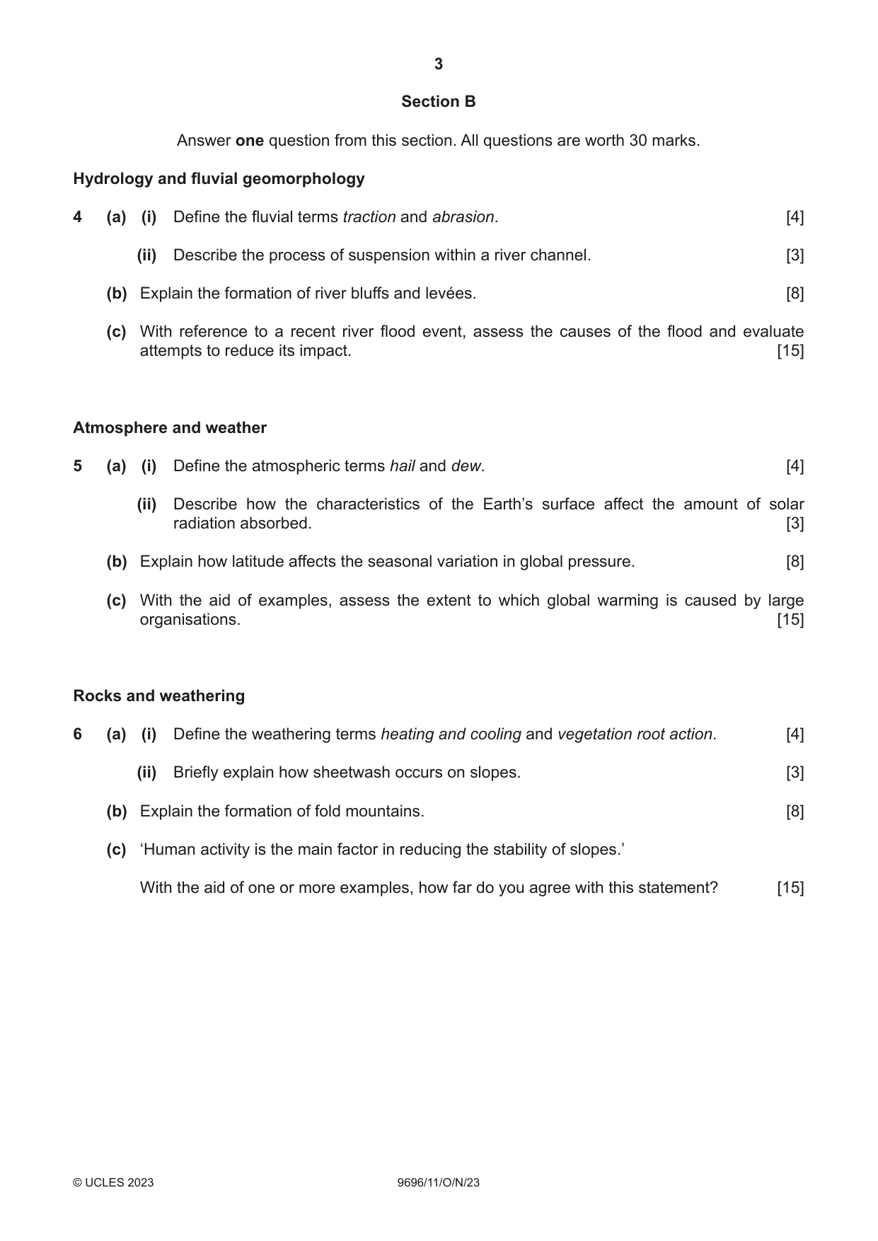 Cambridge A Level Geography 9696 2023 Oct/Nov Paper 1 · Variant 1 question paper, page 3 of 4