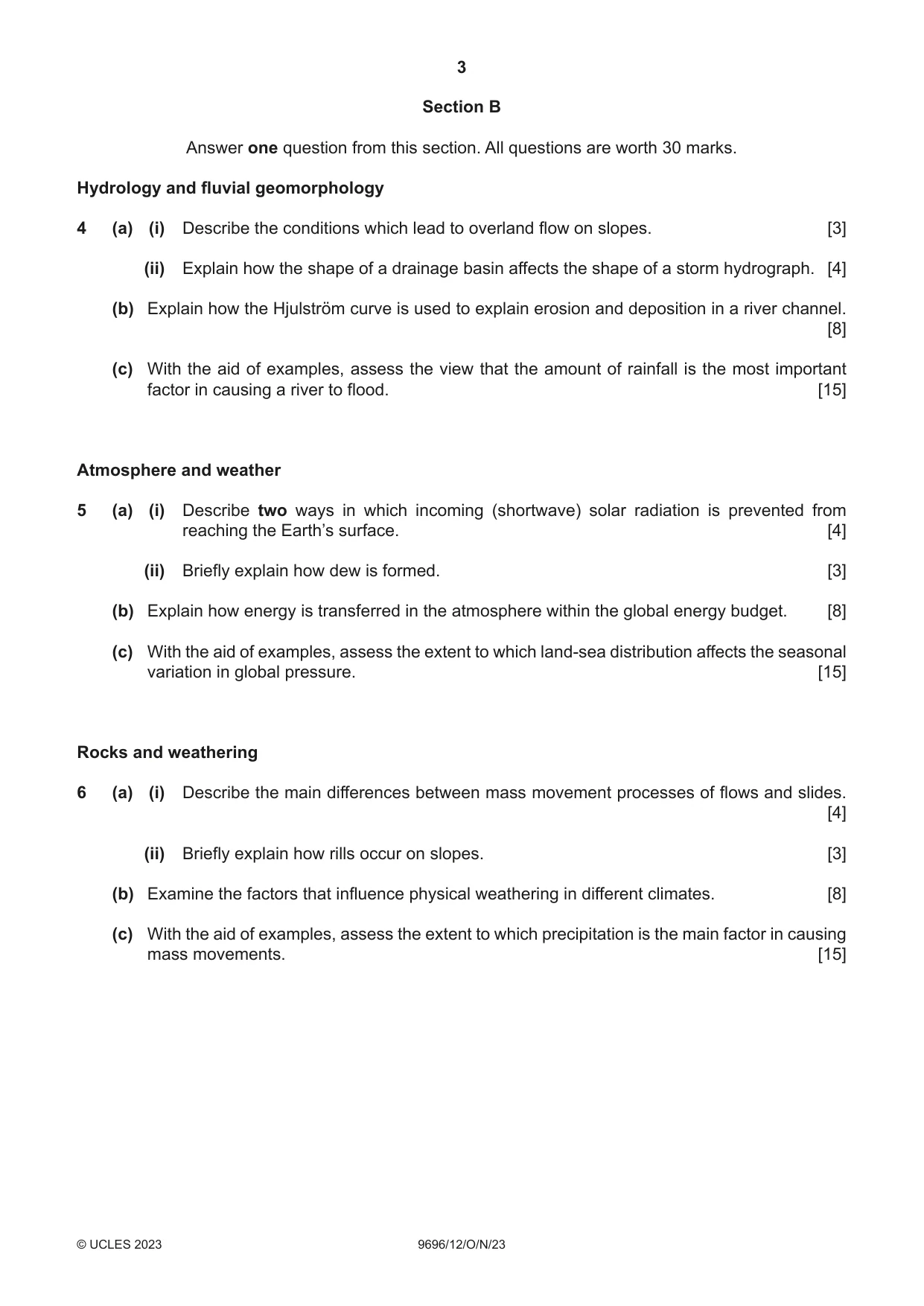 Cambridge A Level Geography 9696 2023 Oct/Nov Paper 1 · Variant 2 question paper, page 3 of 4
