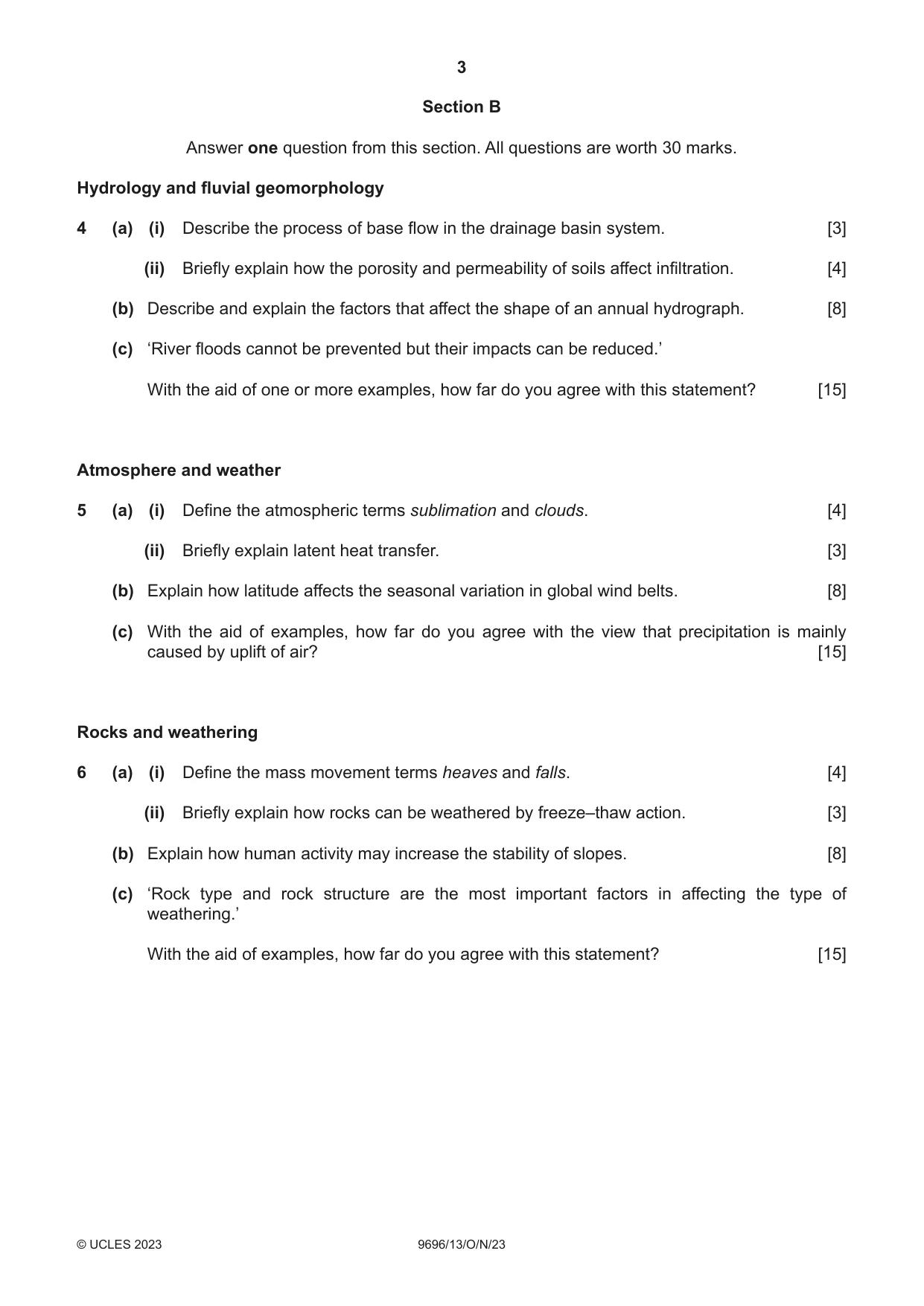 Cambridge A Level Geography 9696 2023 Oct/Nov Paper 1 · Variant 3 question paper, page 3 of 4