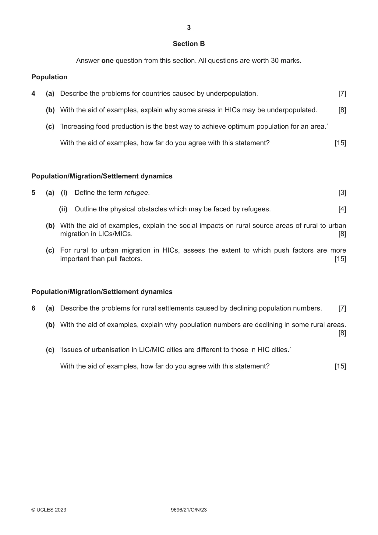 Cambridge A Level Geography 9696 2023 Oct/Nov Paper 2 · Variant 1 question paper, page 3 of 4