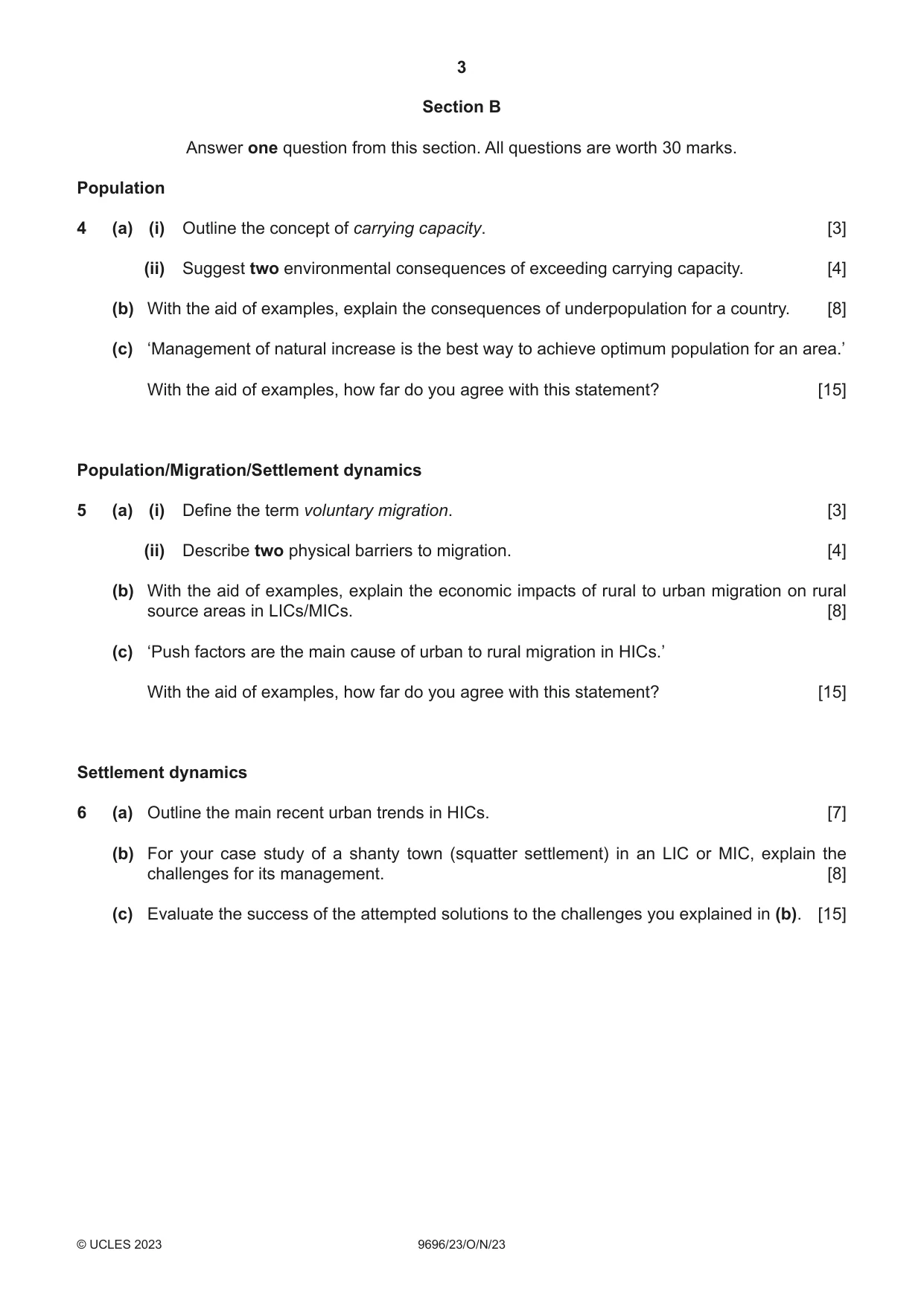 Cambridge A Level Geography 9696 2023 Oct/Nov Paper 2 · Variant 3 question paper, page 3 of 4