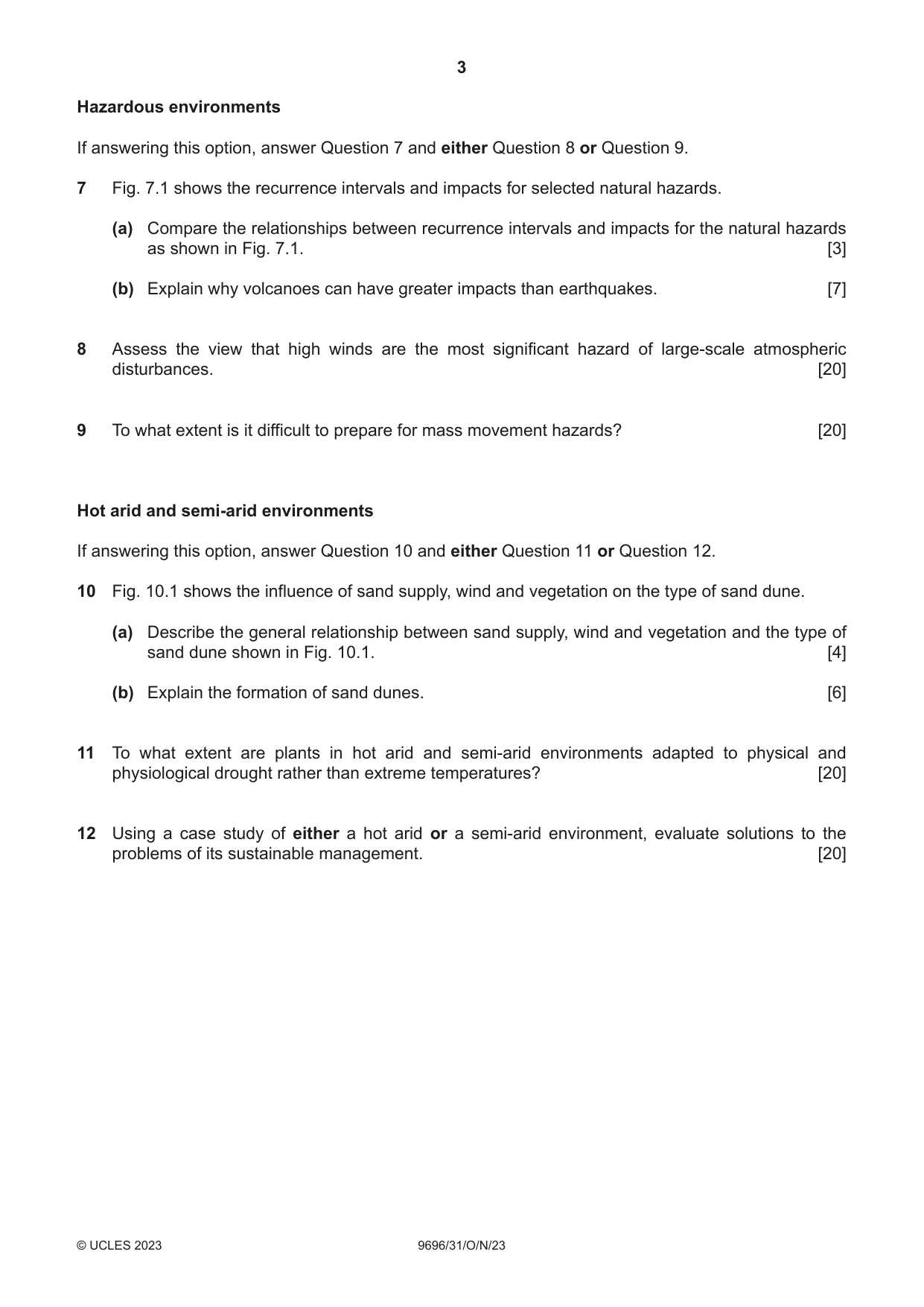 Cambridge A Level Geography 9696 2023 Oct/Nov Paper 3 · Variant 1 question paper, page 3 of 4