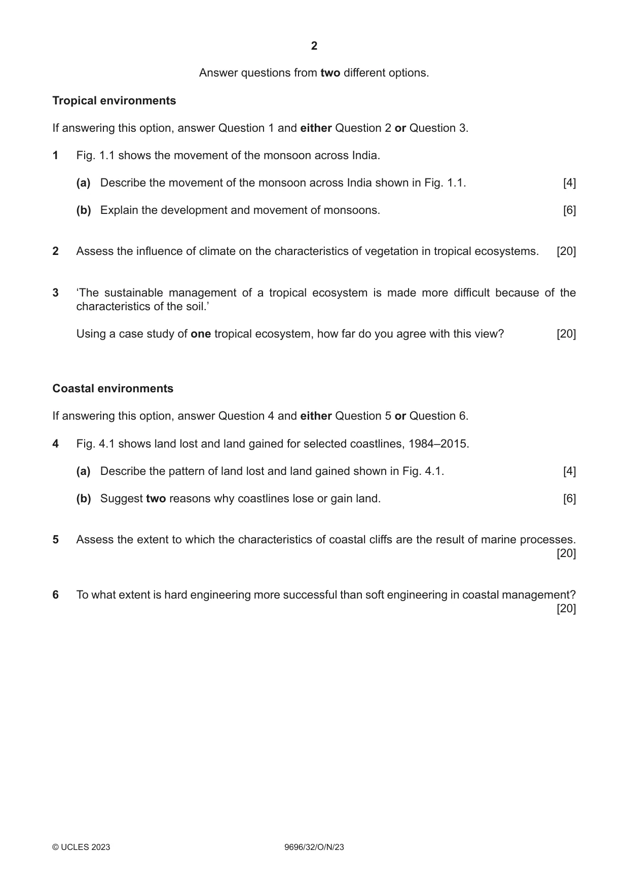 Cambridge A Level Geography 9696 2023 Oct/Nov Paper 3 · Variant 2 question paper, page 2 of 4