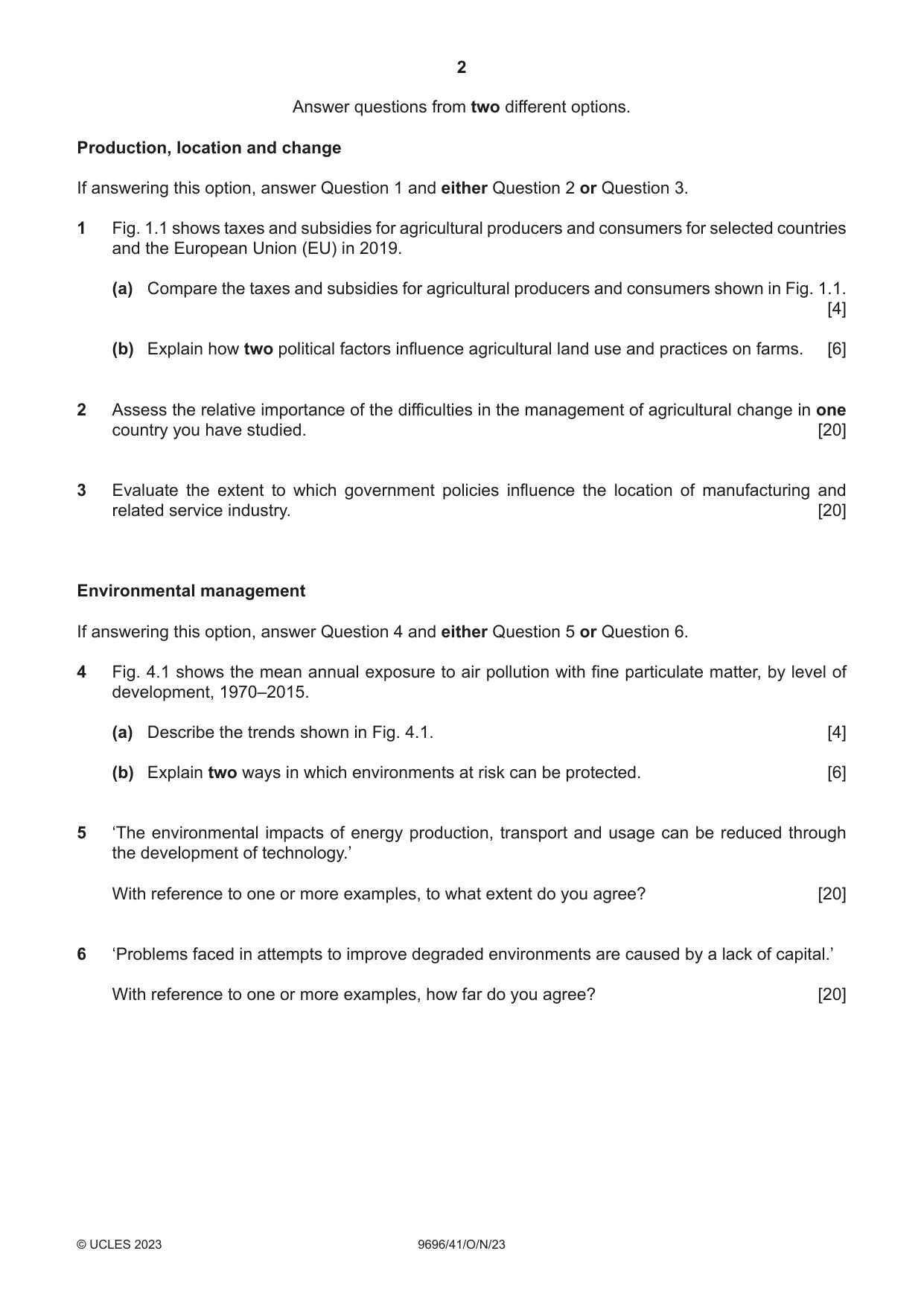 Cambridge A Level Geography 9696 2023 Oct/Nov Paper 4 · Variant 1 question paper, page 2 of 4