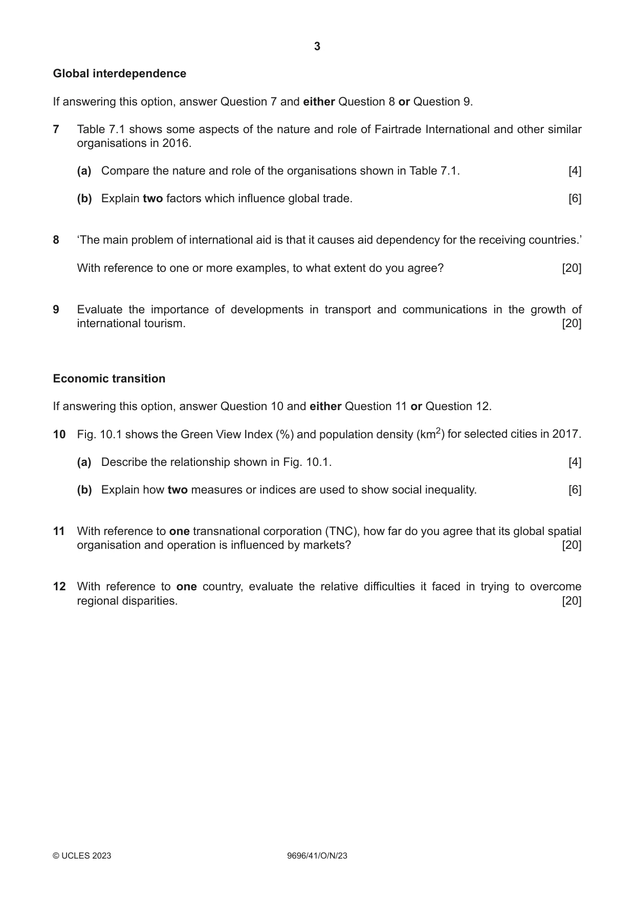 Cambridge A Level Geography 9696 2023 Oct/Nov Paper 4 · Variant 1 question paper, page 3 of 4