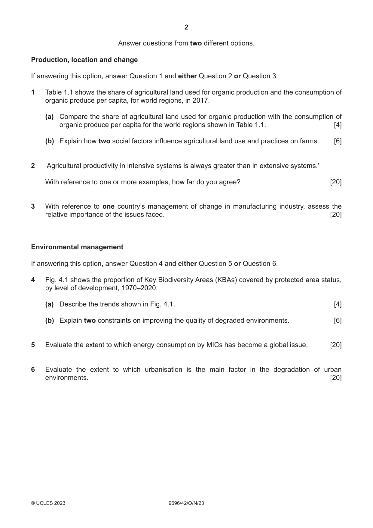 Cambridge A Level Geography 9696 2023 Oct/Nov Paper 4 · Variant 2 question paper, page 2 of 4
