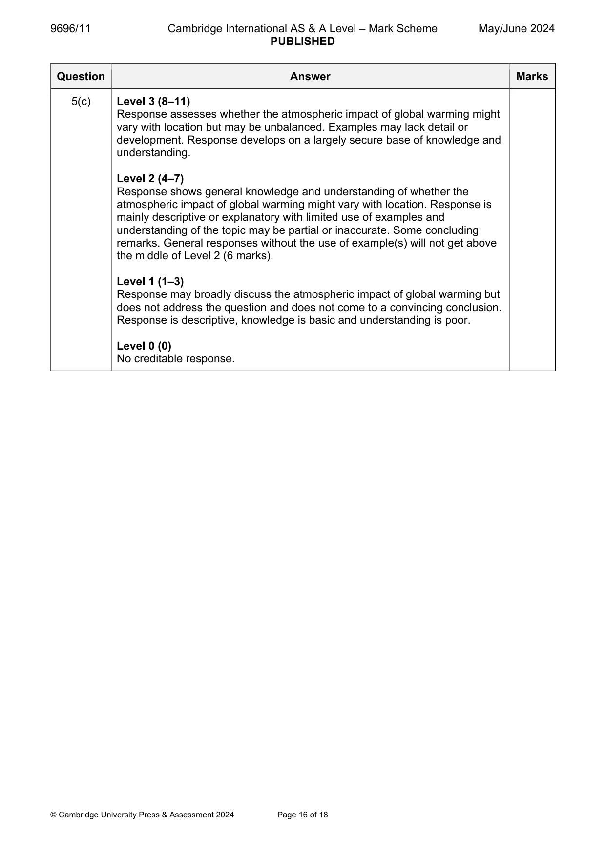 Mark scheme, page 16 of 18