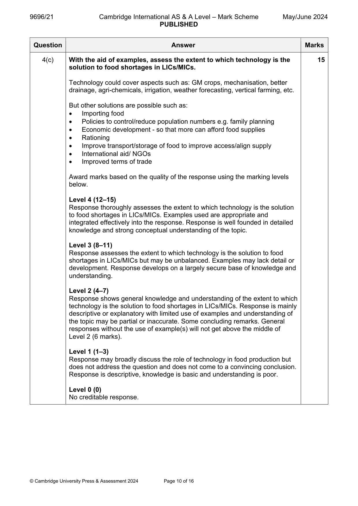 Mark scheme, page 10 of 16
