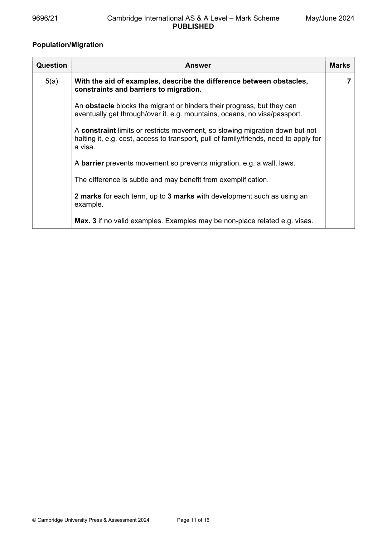 Mark scheme, page 11 of 16