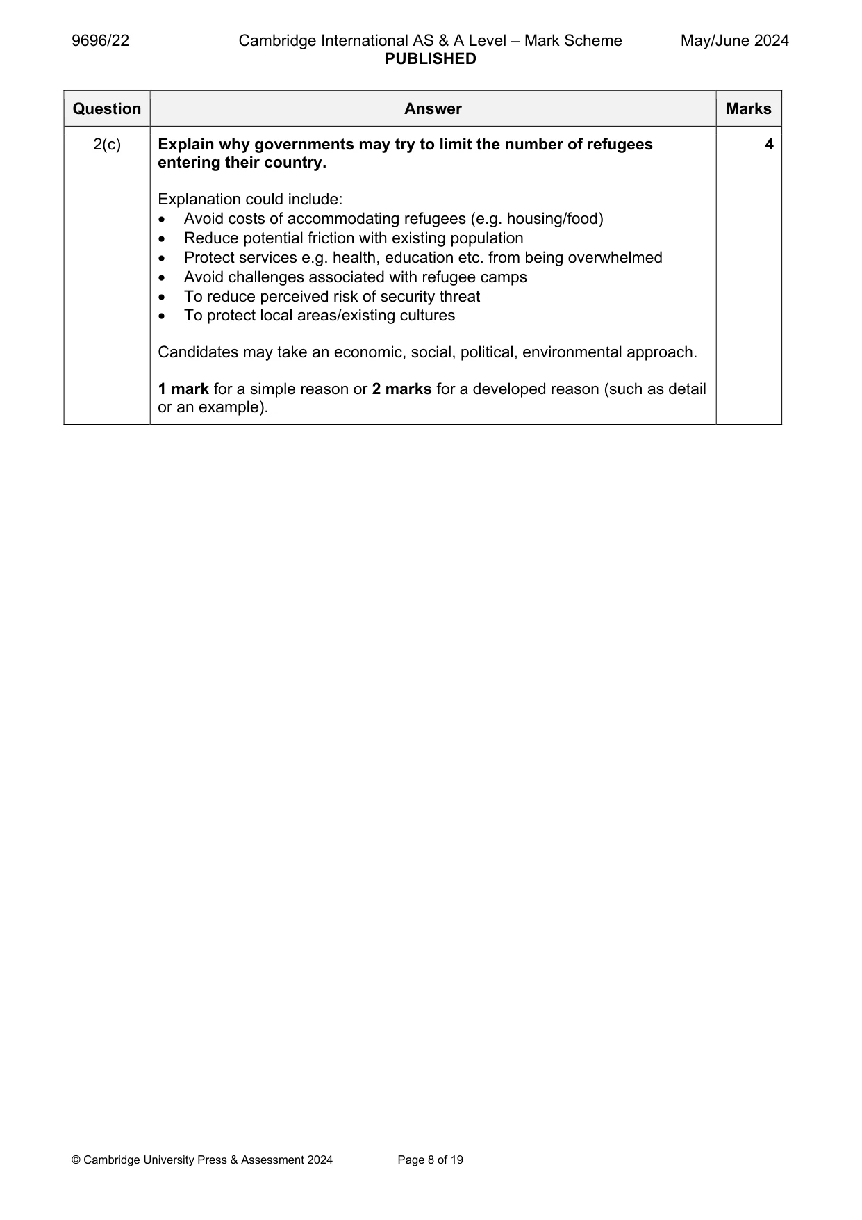 Mark scheme, page 8 of 19
