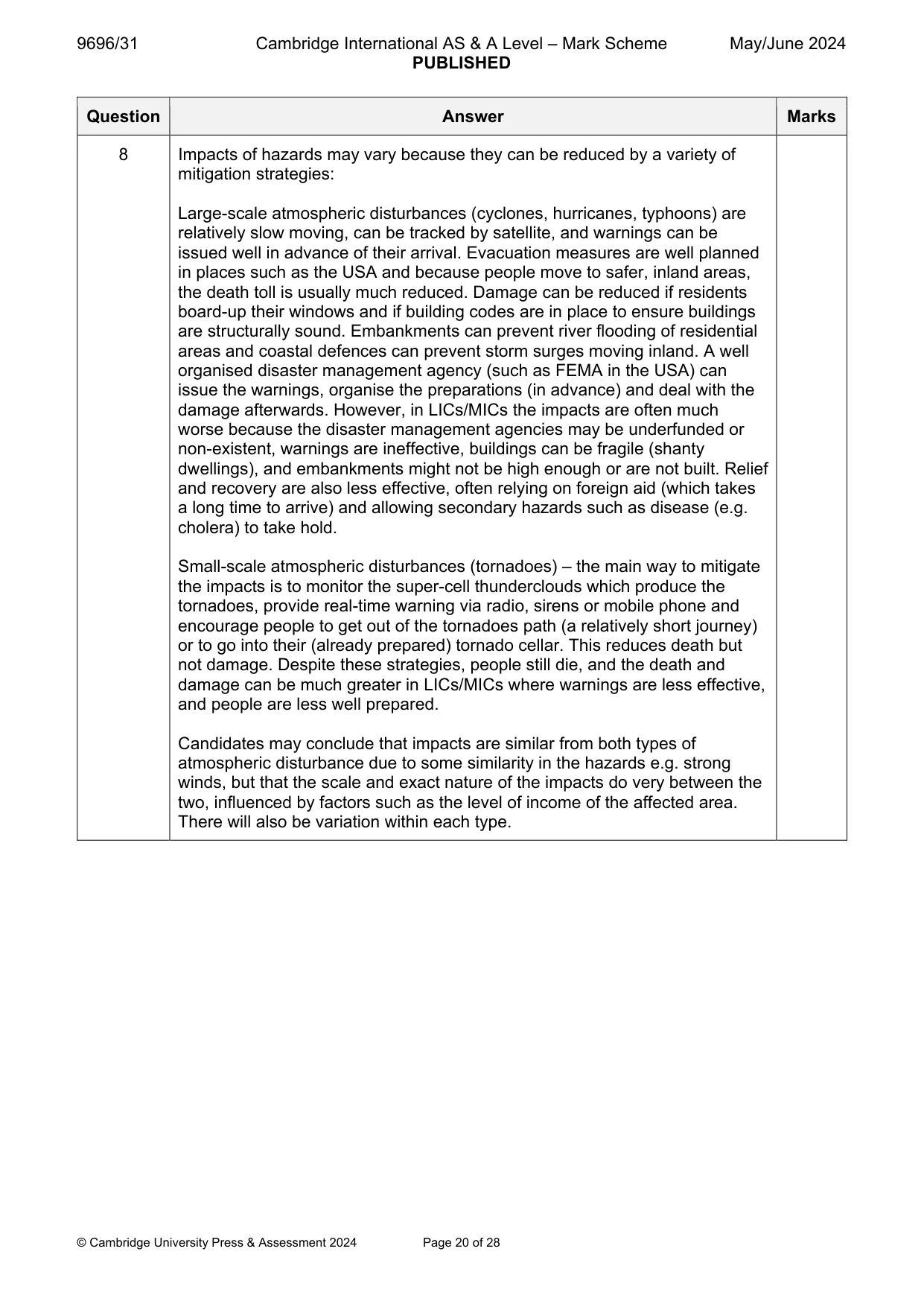 Mark scheme, page 20 of 28