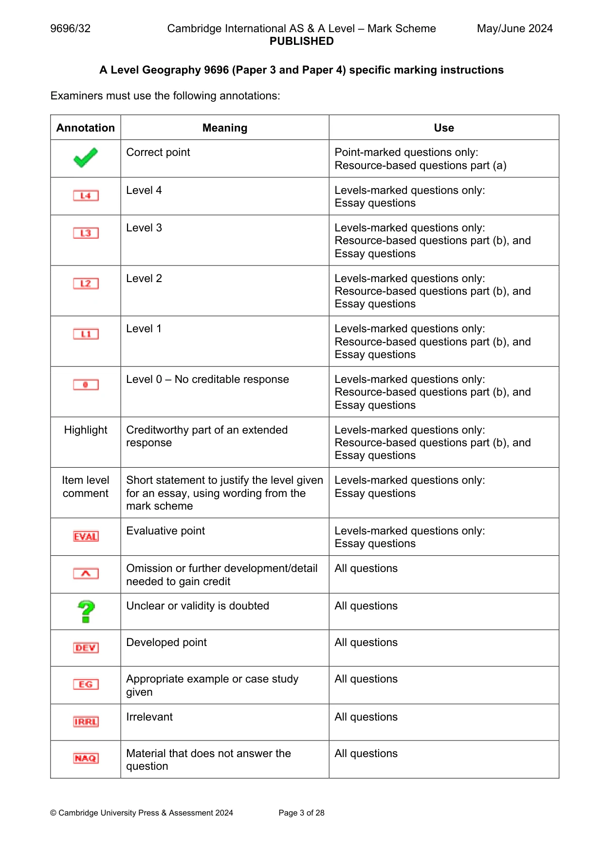 Mark scheme, page 3 of 28
