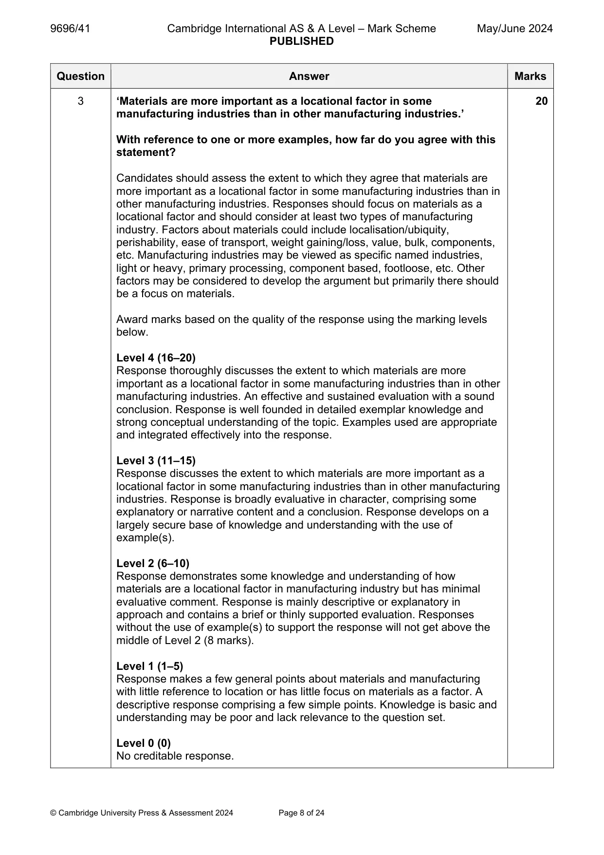 Mark scheme, page 8 of 24