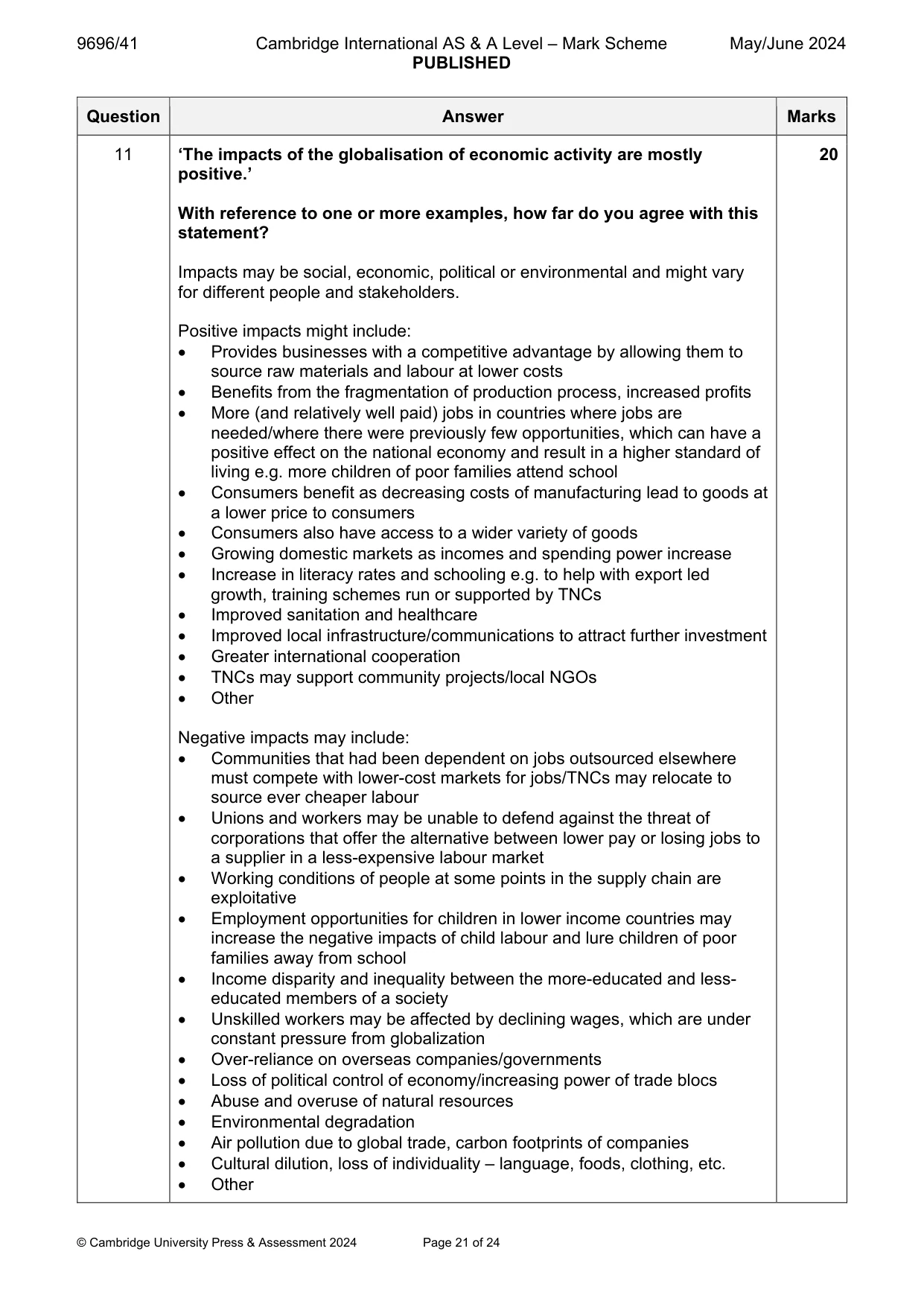 Mark scheme, page 21 of 24