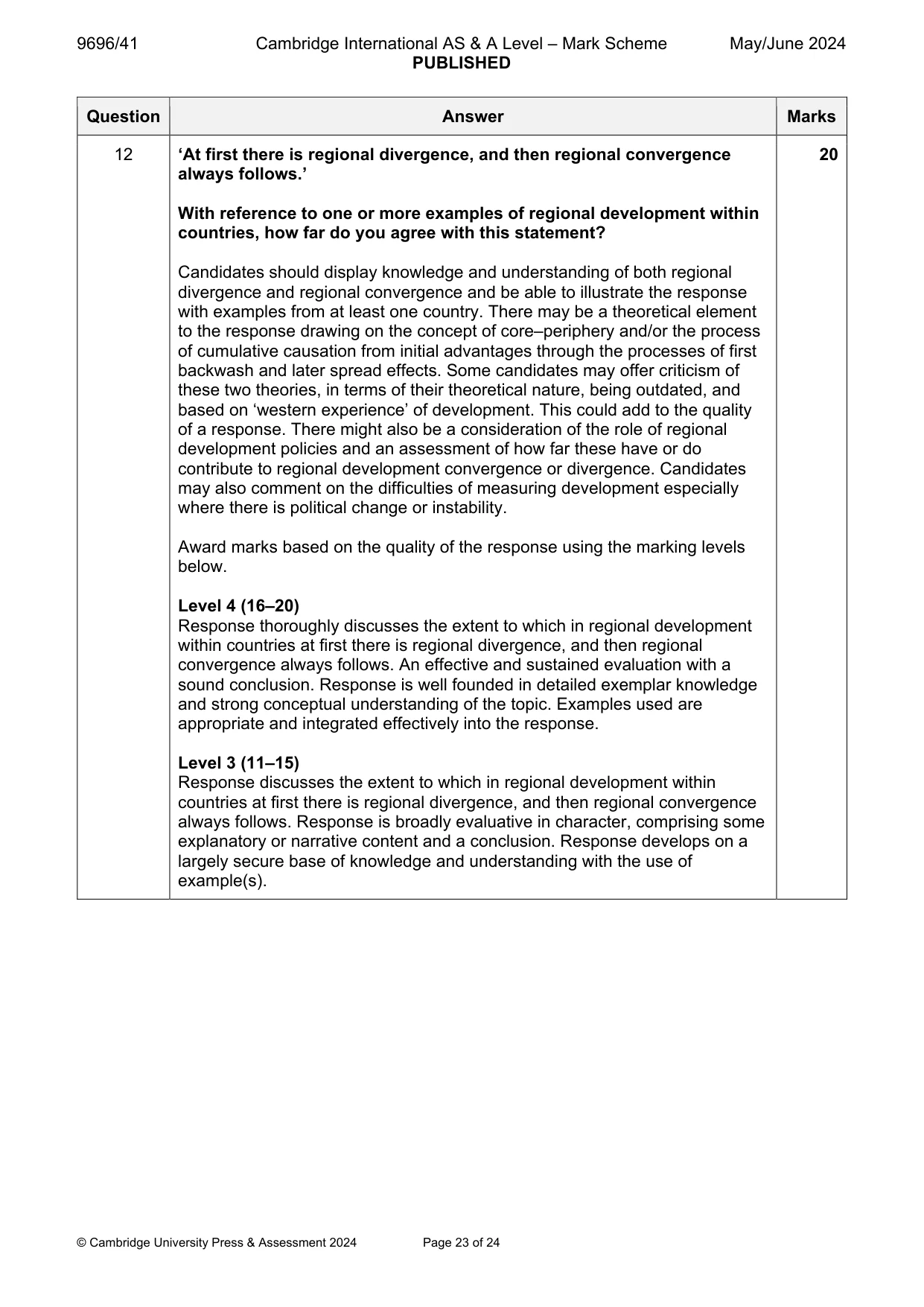 Mark scheme, page 23 of 24