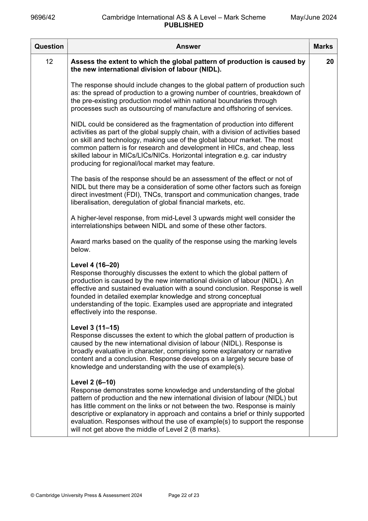 Mark scheme, page 22 of 23