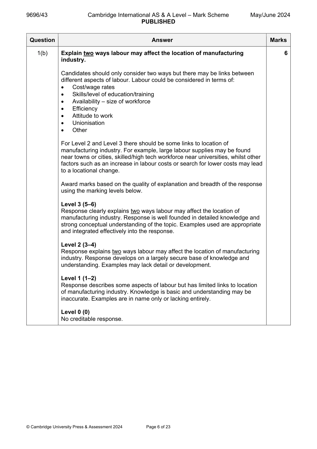 Mark scheme, page 6 of 23