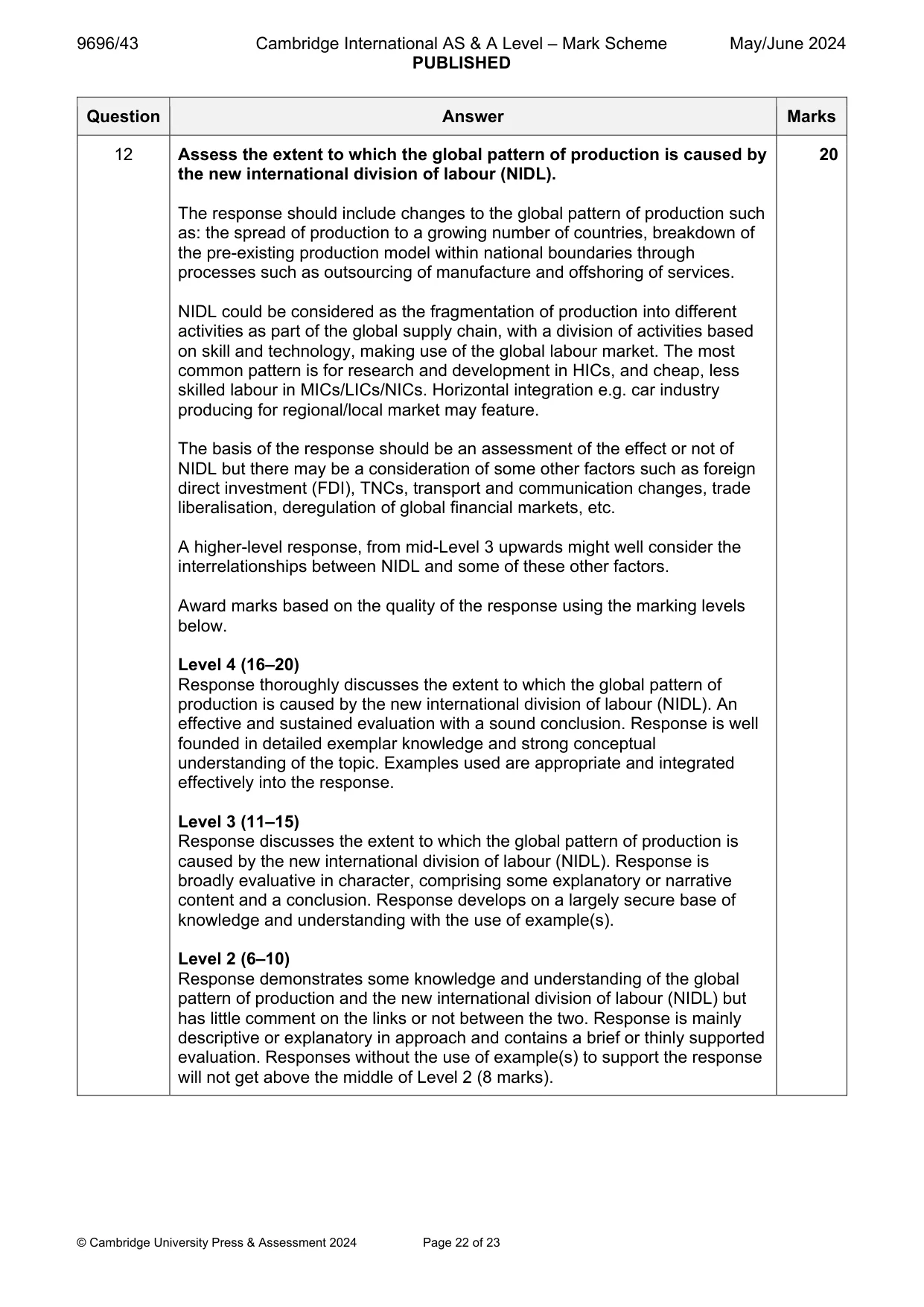 Mark scheme, page 22 of 23