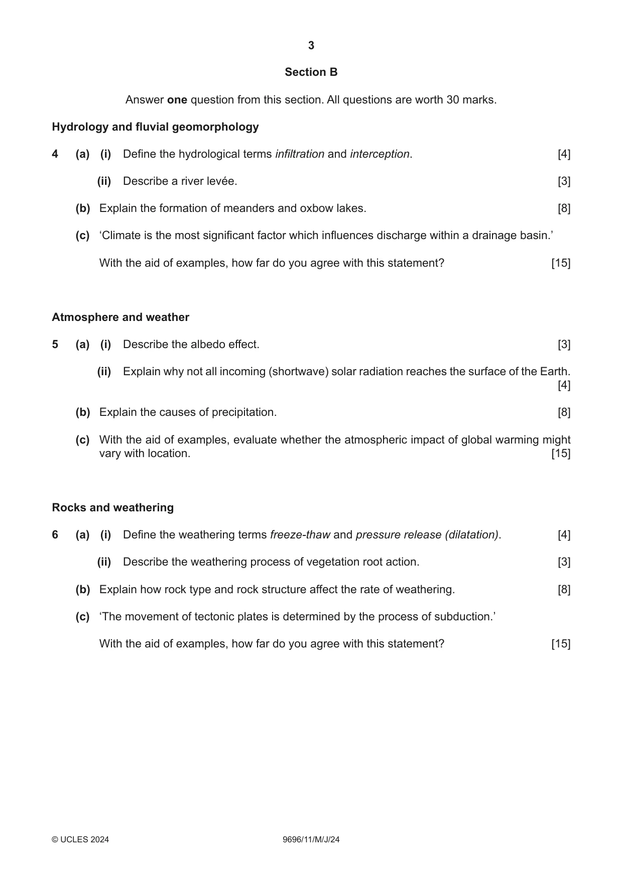 Cambridge A Level Geography 9696 2024 May/June Paper 1 · Variant 1 question paper, page 3 of 4