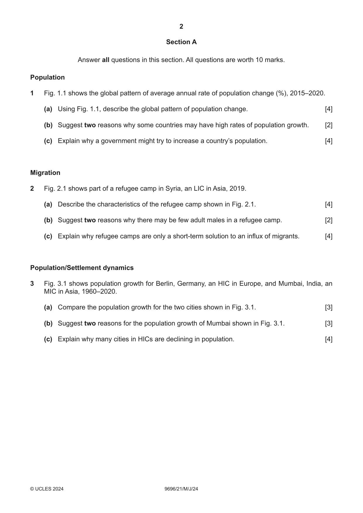 Cambridge A Level Geography 9696 2024 May/June Paper 2 · Variant 1 question paper, page 2 of 4