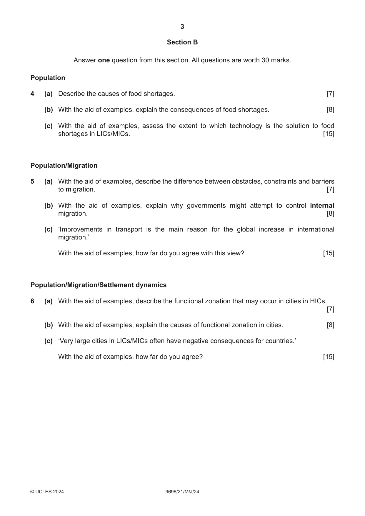 Cambridge A Level Geography 9696 2024 May/June Paper 2 · Variant 1 question paper, page 3 of 4