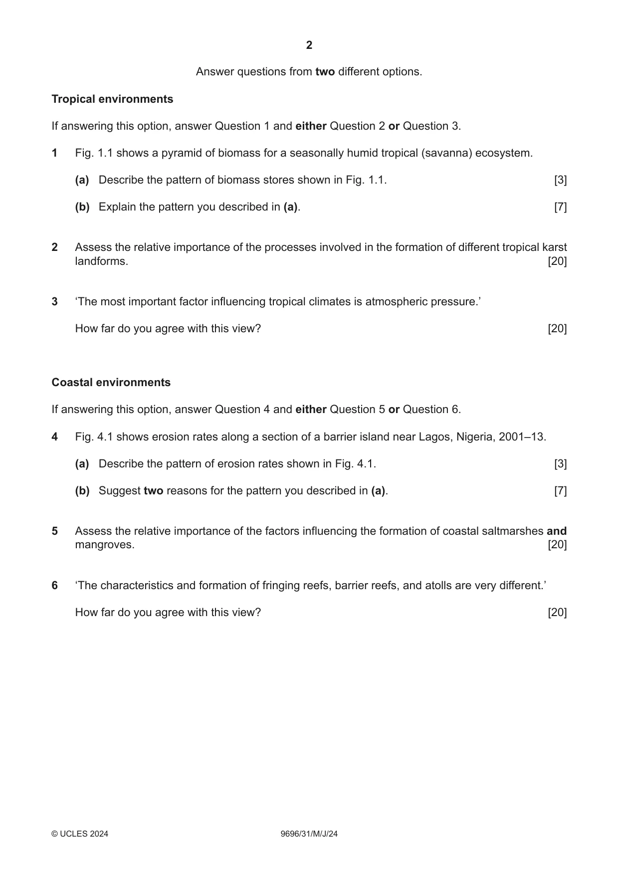 Cambridge A Level Geography 9696 2024 May/June Paper 3 · Variant 1 question paper, page 2 of 4
