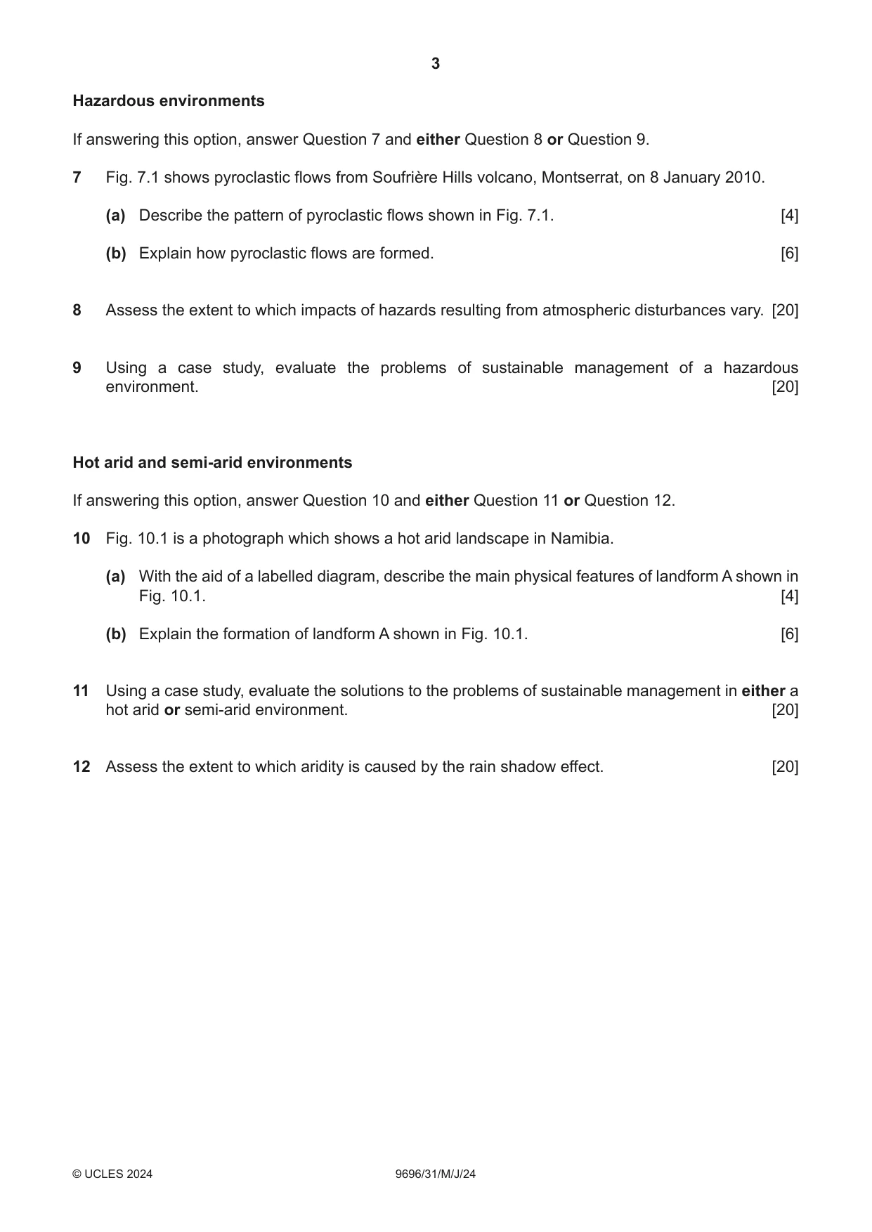 Cambridge A Level Geography 9696 2024 May/June Paper 3 · Variant 1 question paper, page 3 of 4