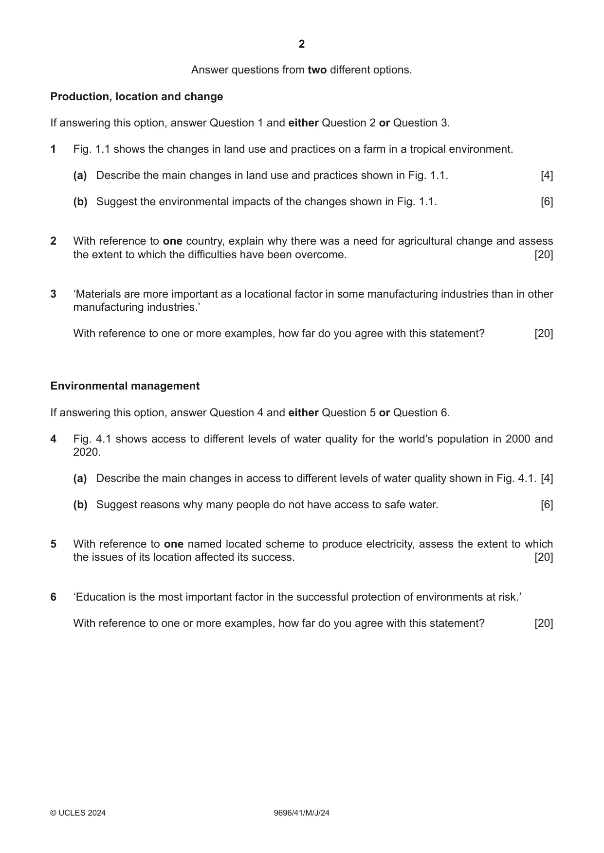 Cambridge A Level Geography 9696 2024 May/June Paper 4 · Variant 1 question paper, page 2 of 4