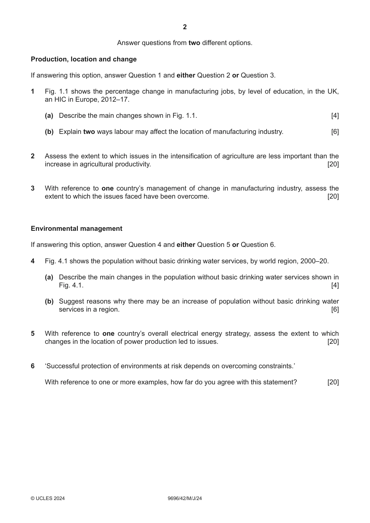 Cambridge A Level Geography 9696 2024 May/June Paper 4 · Variant 2 question paper, page 2 of 4