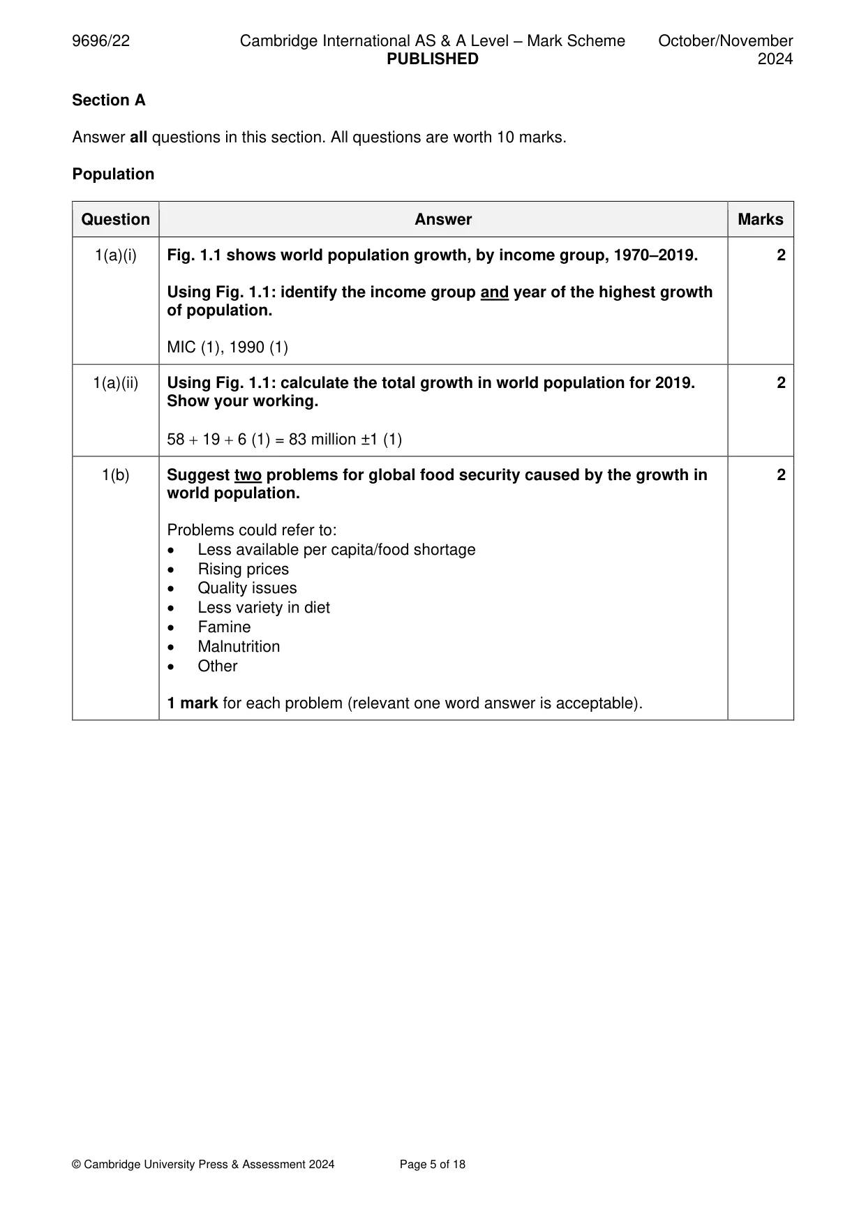 Mark scheme, page 5 of 18