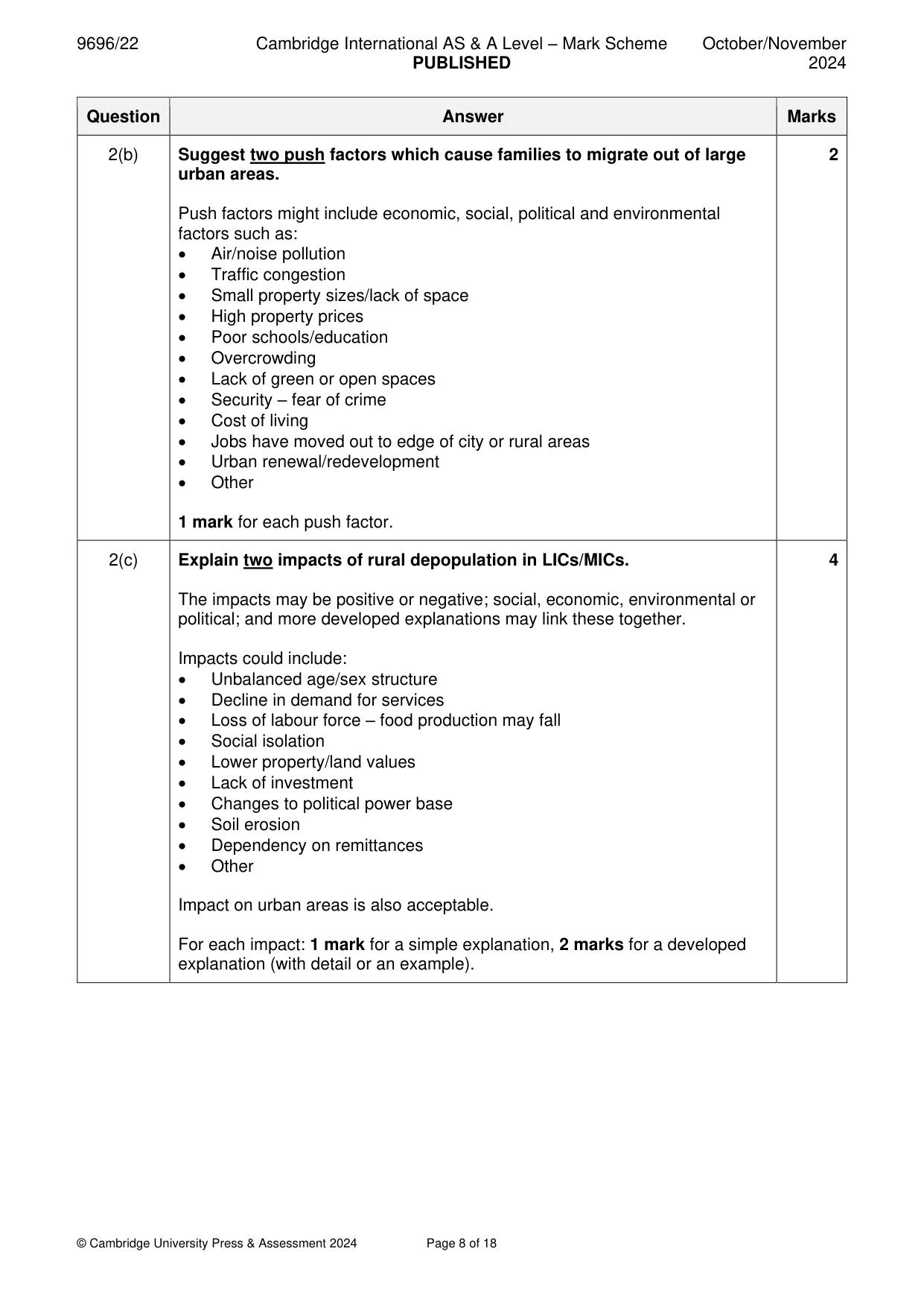 Mark scheme, page 8 of 18