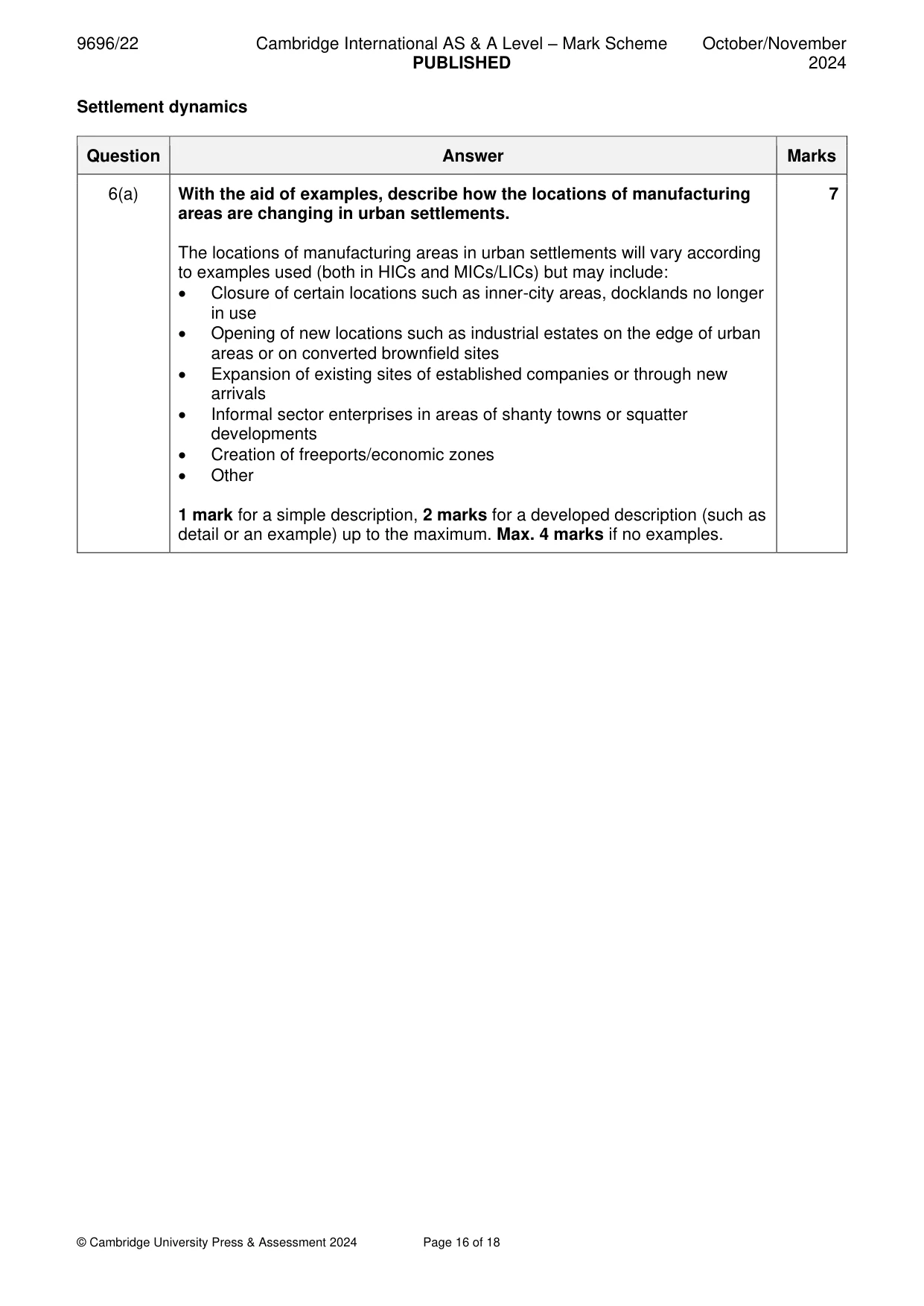 Mark scheme, page 16 of 18