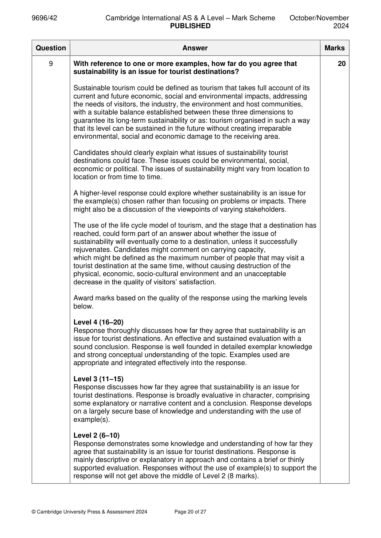 Mark scheme, page 20 of 27